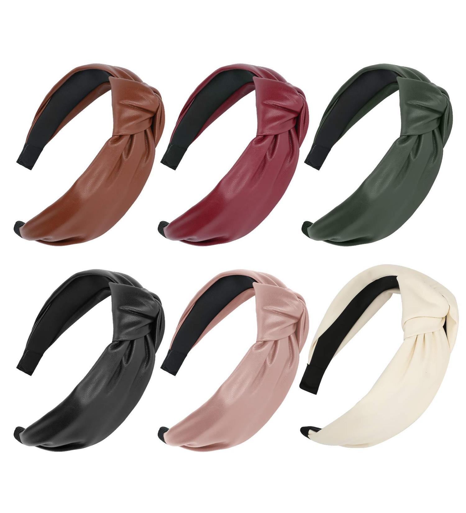 6 PCS Welltop Wide PU Leather Knotted Headbands for Women - Fashionable Non-Slip Hair Accessories for Girls - Buy Online on GoSupps.com