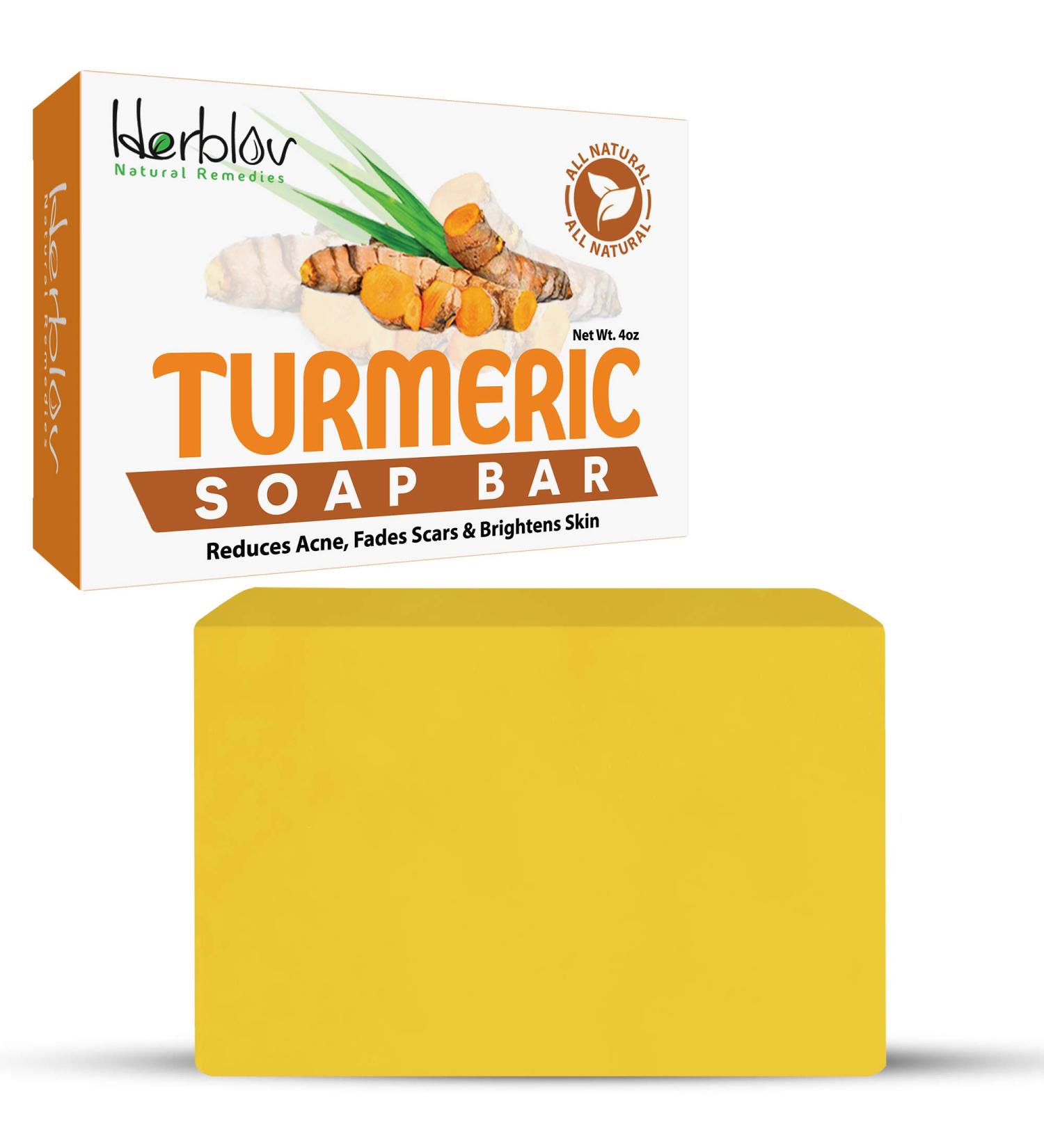 Herblov Turmeric Soap Bar for Face & Body - Natural Turmeric Skin Soap for Dark Spots, Intimate Areas, & Acne - 4oz Bar Soap for All Skin Types - Buy Online on GoSupps.com