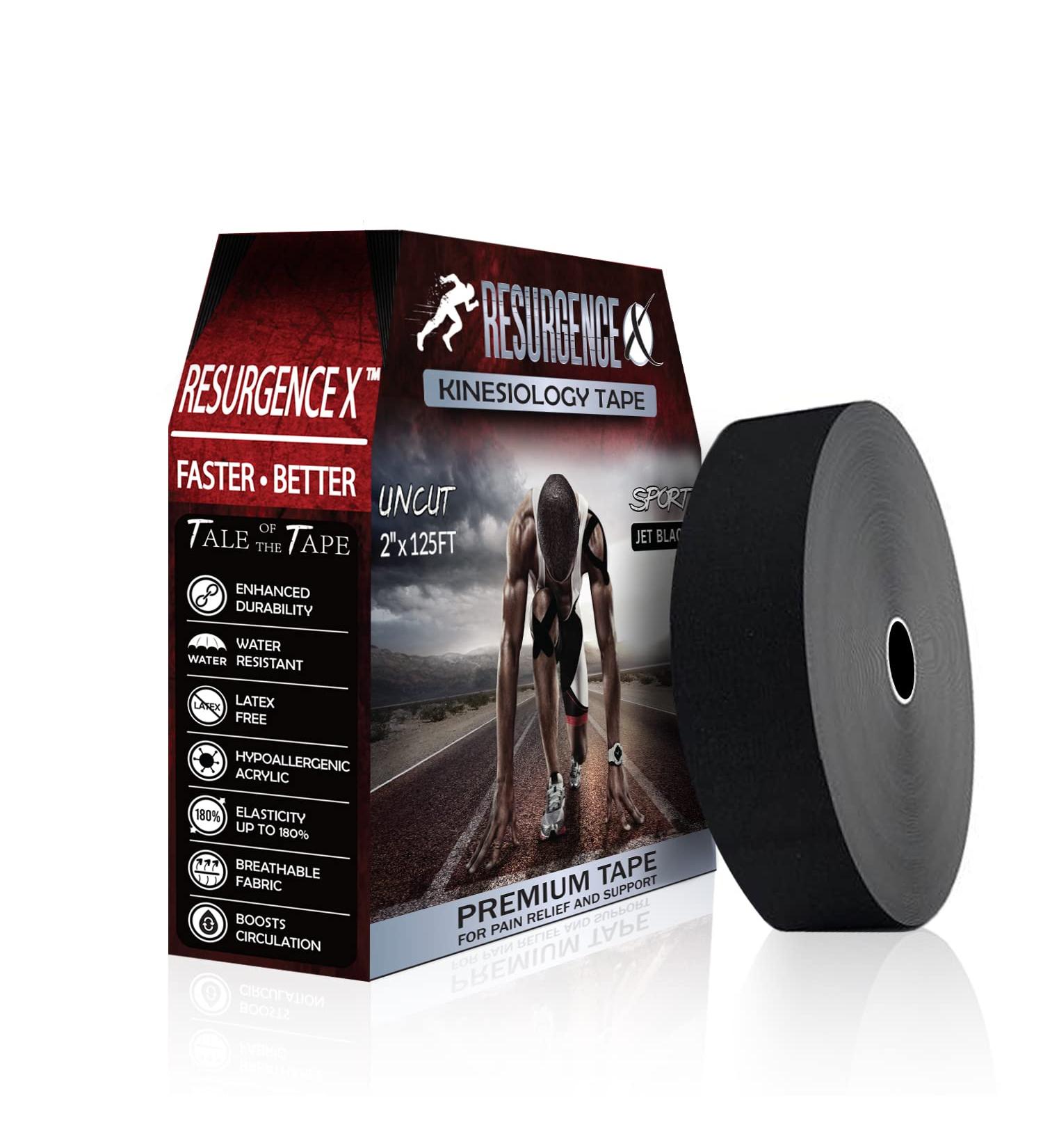 Finest Kinesiology Recovery Tape - 125 FT for Pain Relief | Water Resistant & Skin Friendly | Jet Black - Buy Online on GoSupps.com