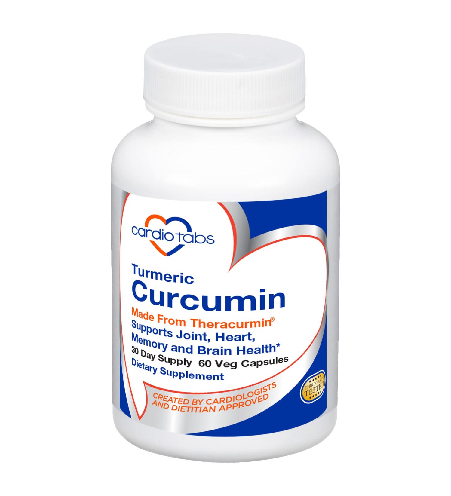 CardioTabs Turmeric Curcumin - Joint Heart Memory & Brain Supplement with 600 mg Theracurmin Highly Absorbable Curcumin Supplements 60 Vegetarian Curcumin and Turmeric Capsules 30-Day Supply