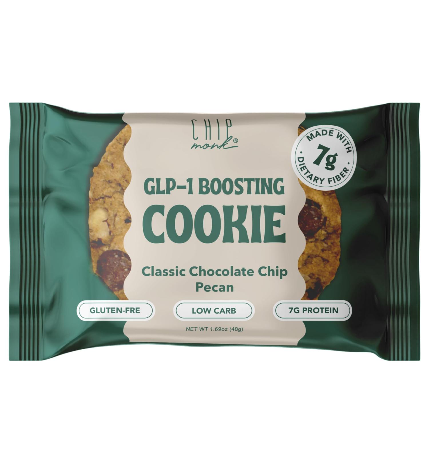 ChipMonk GLP-1 Boosting Cookies - Chocolate Chip Pecan (12 Pack) Low Carb Gluten-Free High Protein Healthy GLP-1 Boosting Sweet Snack with 7g Protein and 7g Dietary Fiber - Buy Online on GoSupps.com