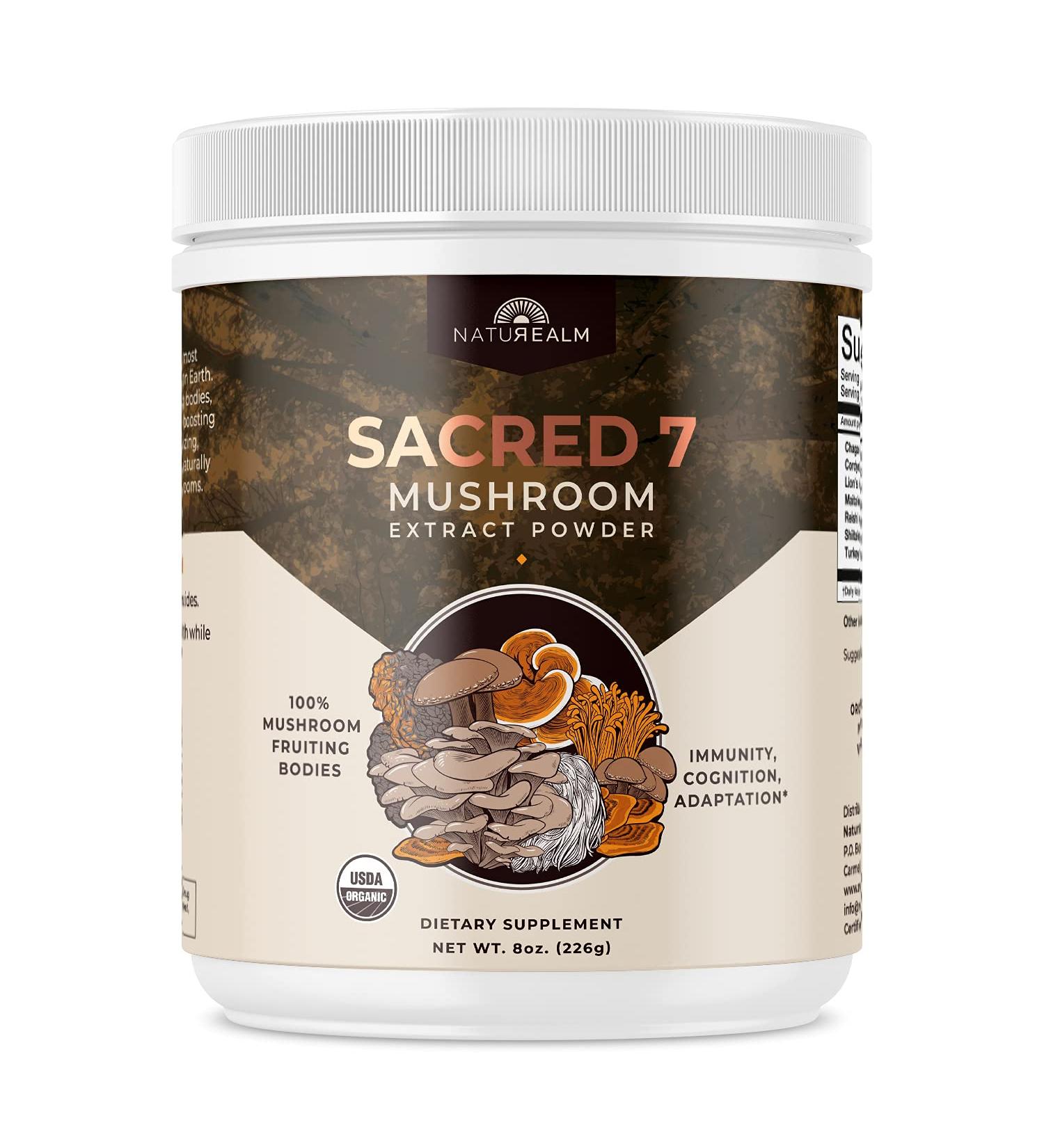Naturealm Sacred 7 Mushroom Extract Powder 8 oz - Organic Herbal Nootropic Supplement - Buy Online on GoSupps.com