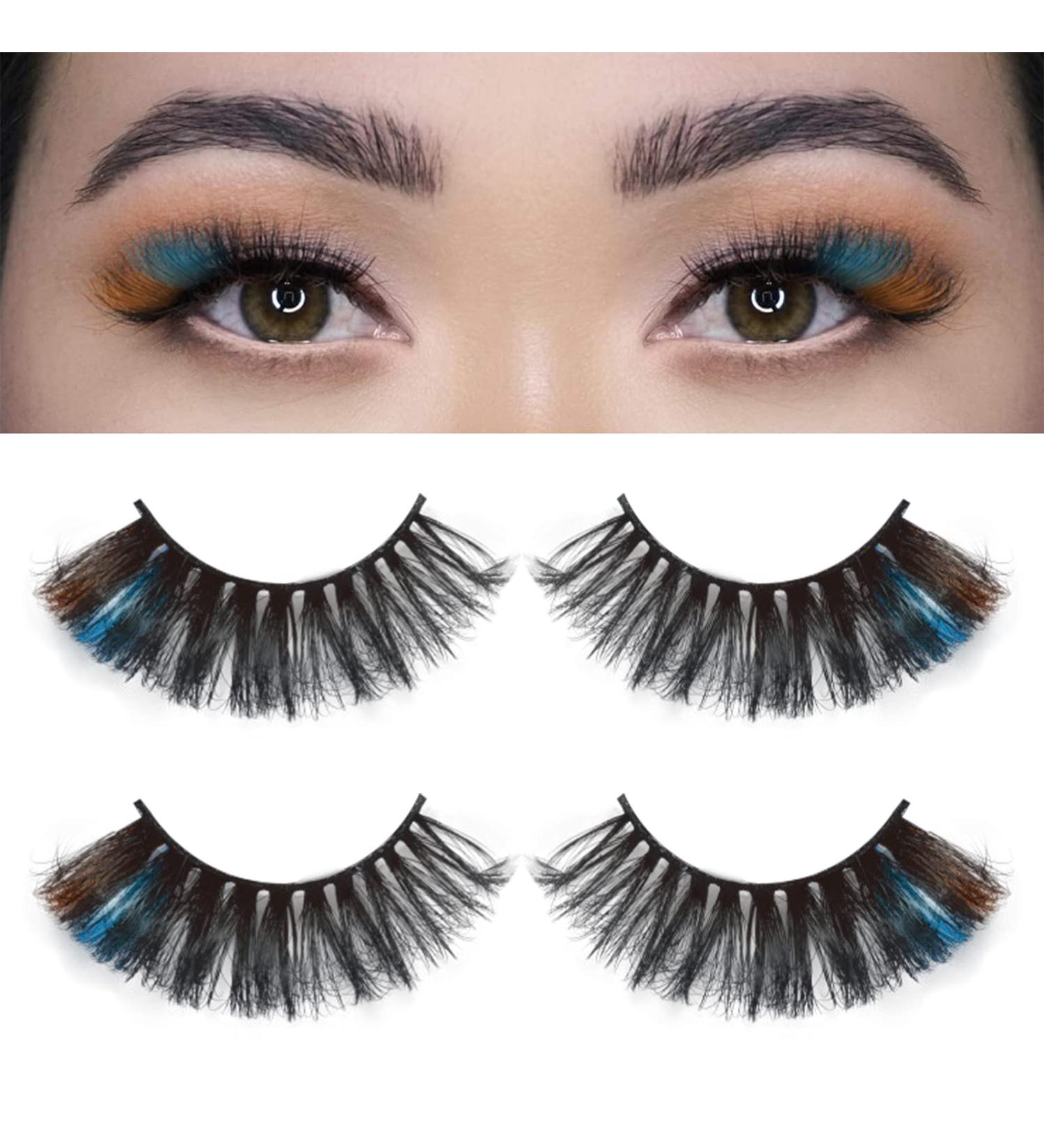 Colored False Eyelashes - 3D Fluffy Faux Mink Strip Lashes for Daily Wear & Halloween Cosplay - 2 Pairs - Buy Online on GoSupps.com