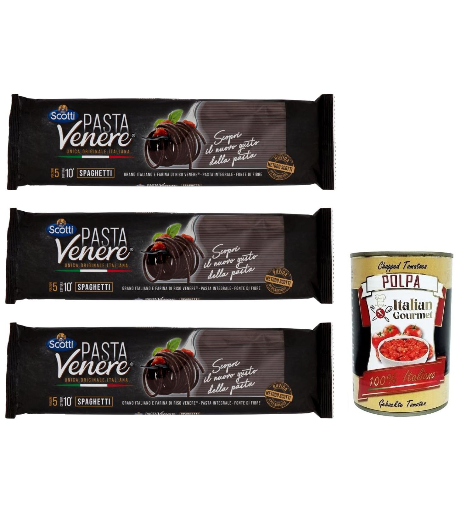  Italian Gourmet E.R. Riso Scotti Pasta Venere Spaghetti with Durum Wheat Semolina and Venere Black Rice Flour 400g + 400g Box of 3 - Buy Online on GoSupps.com