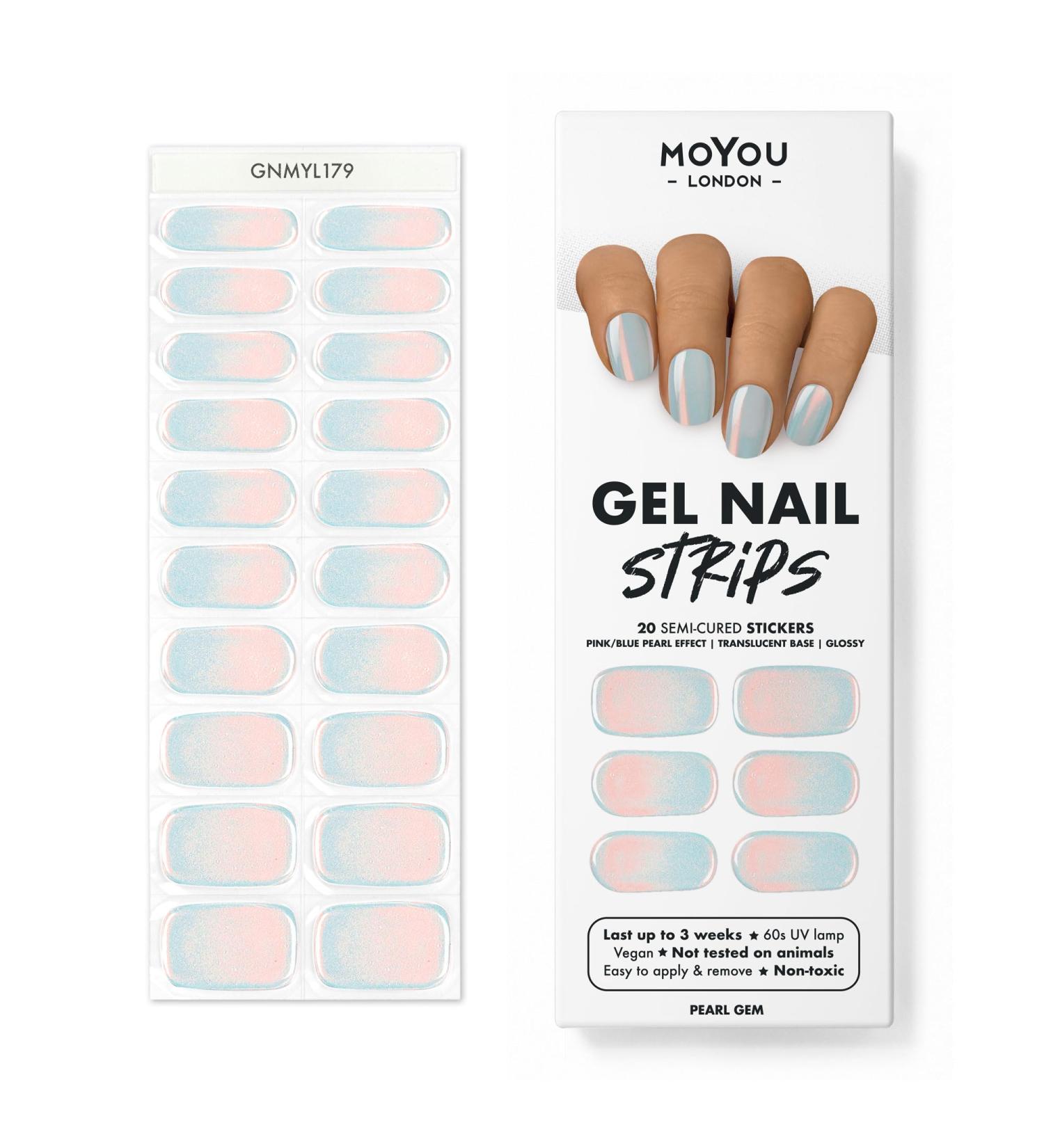 Moyou London Semi Cured Gel Nail Strips - Salon-Quality Manicure with Free UV Lamp Offer | Pearl Gem Design - Buy Online on GoSupps.com