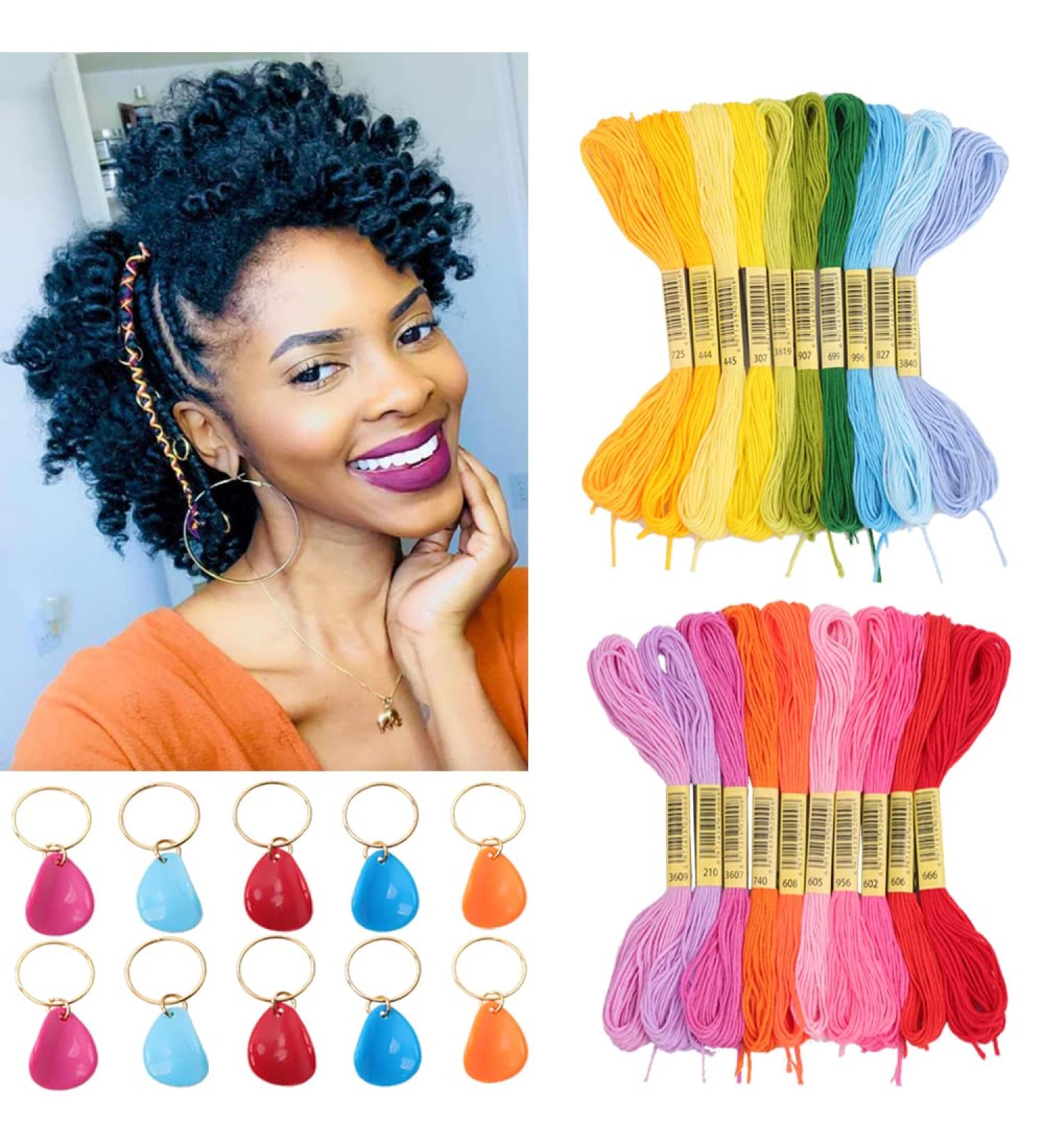 30 PCS Hair Accessory Set - Colorful Hair String, Yarn, Acrylic Leaf Charms for African Braids - Multicolor for Black Women and Girls - Buy Online on GoSupps.com