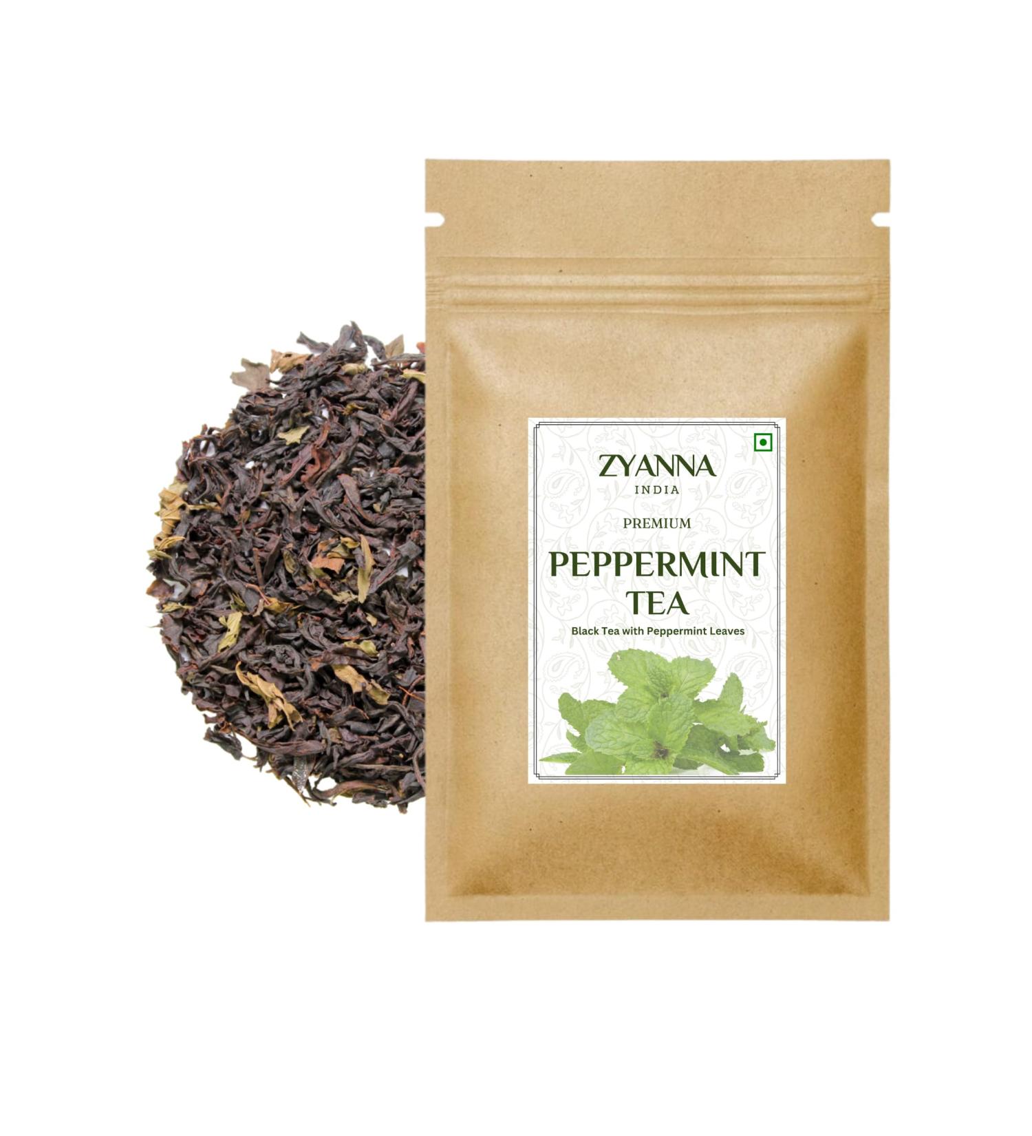 Zyanna Peppermint Tea - Premium Black Tea Infused with Peppermint Leaves - 100g/50 Cups - Natural Ingredients for Refreshing and Relaxing Flavour - Buy Online on GoSupps.com