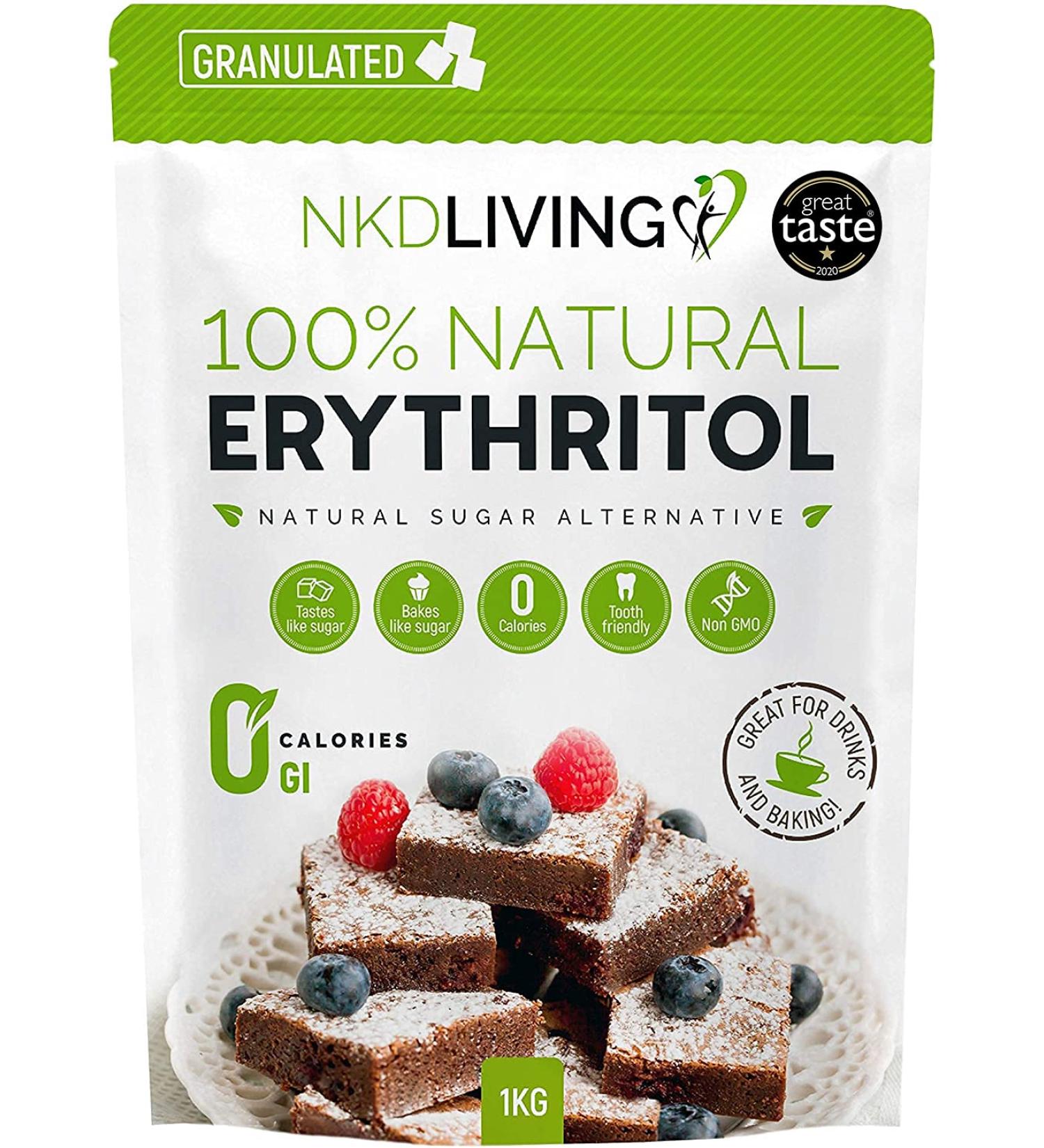 NKD Living 100% Natural Erythritol 1 Kg (2.2 lb) Granulated Zero Calorie Sugar Replacement - Buy Online on GoSupps.com