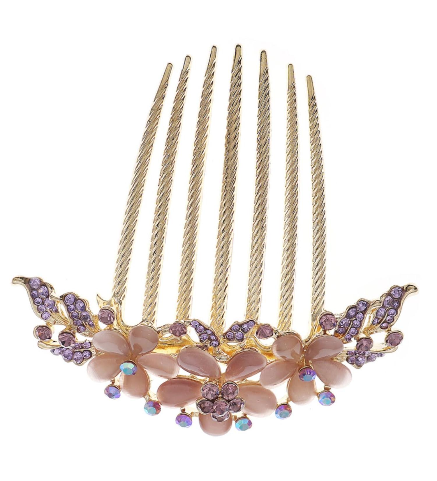 PLAFOPE Opal Comb Small Tooth Comb Floral Hair Clips Styling Hair Clips Barrettes for Thick Hair Wedding Hair Accessories for Brides Hair Combs for Hair Topper Comb Hair Clip Alloy Purple - Buy Online on GoSupps.com