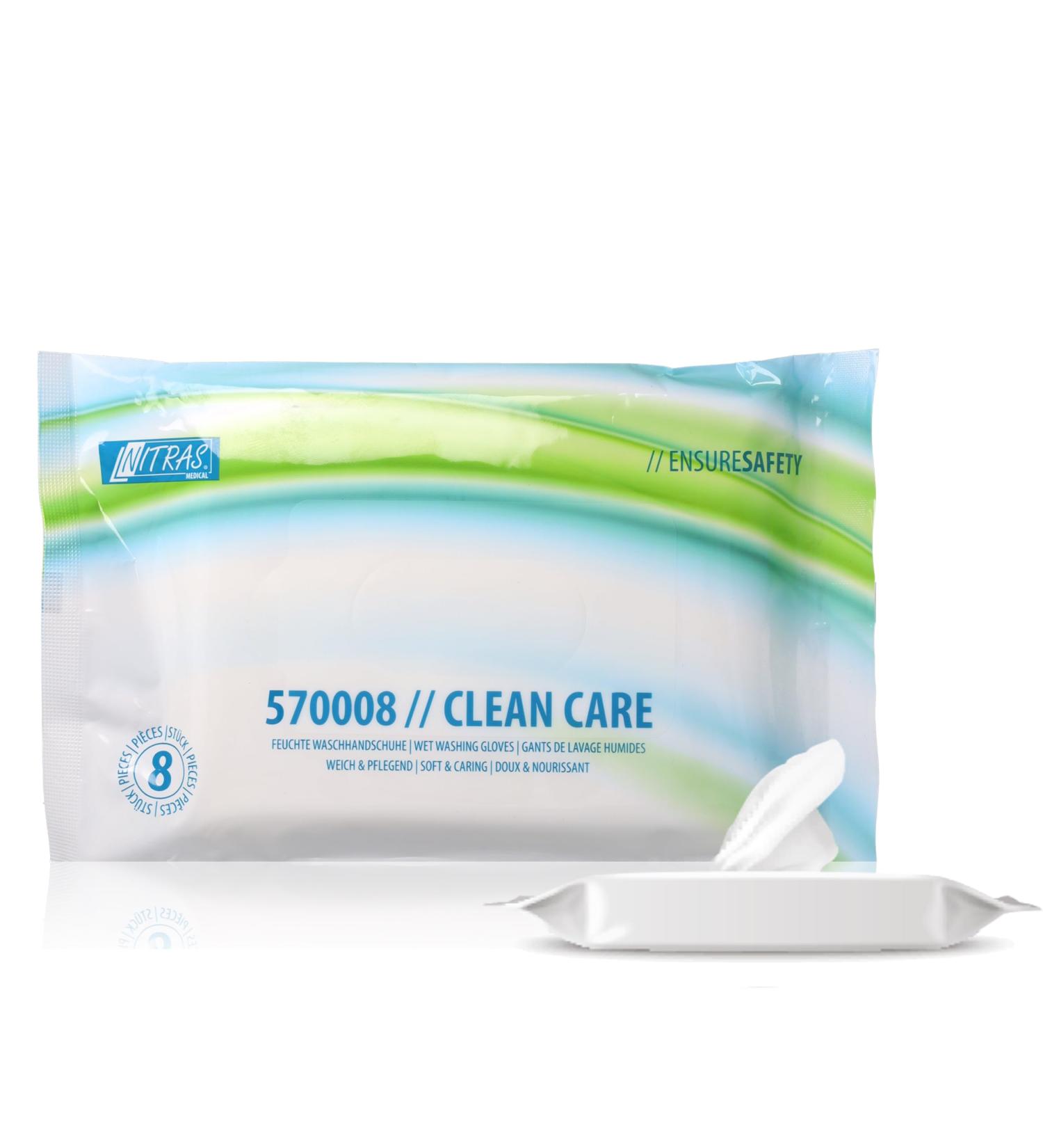 Nitras Clean Care Moist Washing Gloves with Aloe Vera & Chamomile | Soft & Heated Towels for Face Body & Hands - 8 Pack | Size 23x14 cm - International Shipping Available - Buy Online on GoSupps.com