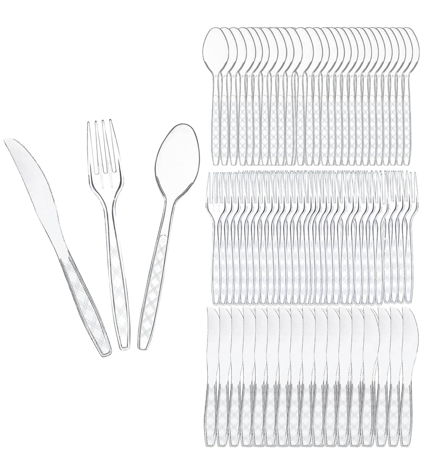 300 Plastic Cutlery Transparent Disposable Forks Spoons Knife Cutlery Set 100 Pieces of Each Plastic Forks Knives and Plastic Spoons for Wedding Party Supplies Dinners Catering Food Services 300 Knives Forks and Spoons - Buy Online on GoSupps.com