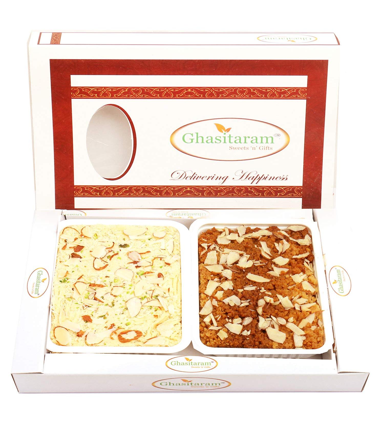 Ghasitaram Gifts Indian Sweets - Diwali Gifts Diwali Sweet - Milk Cake and Soan Papdi Hamper - Buy Online on GoSupps.com
