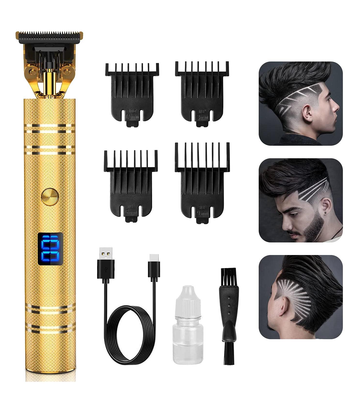 Qhou T-Blade Hair Trimmer for Men - Cordless, Zero Gapped, Rechargeable Beard Shaver with LED Display - Gold - Buy Online on GoSupps.com