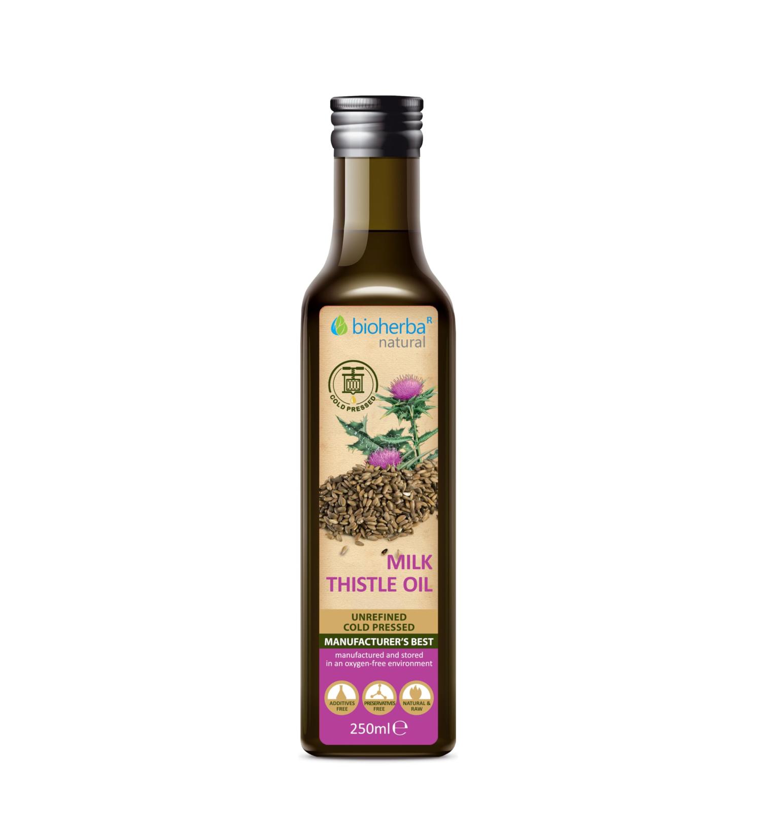 BIOHERBA Bioherba Natural Milk Thistle Oil Cold Pressed Unrefined No Additives Dark Glass Bottle 250ml for Liver Support and Cul