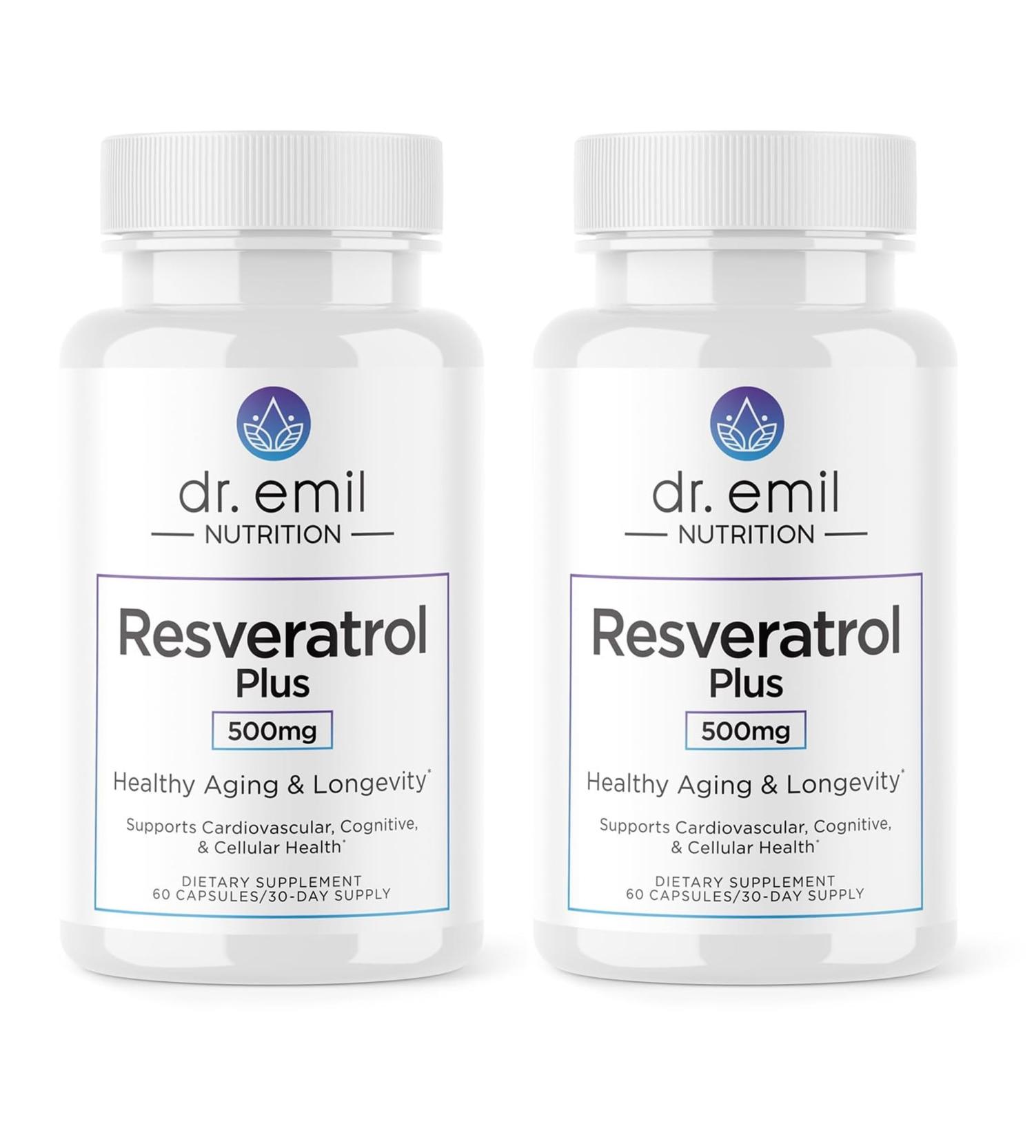 DR. EMIL NUTRITION Resveratrol Supplement - Healthy Aging Supplement with 500mg Resveratrol and 100mg Quercetin - Supports Normal Cellular & Cognitive Health Twin Pack - Buy Online on GoSupps.com