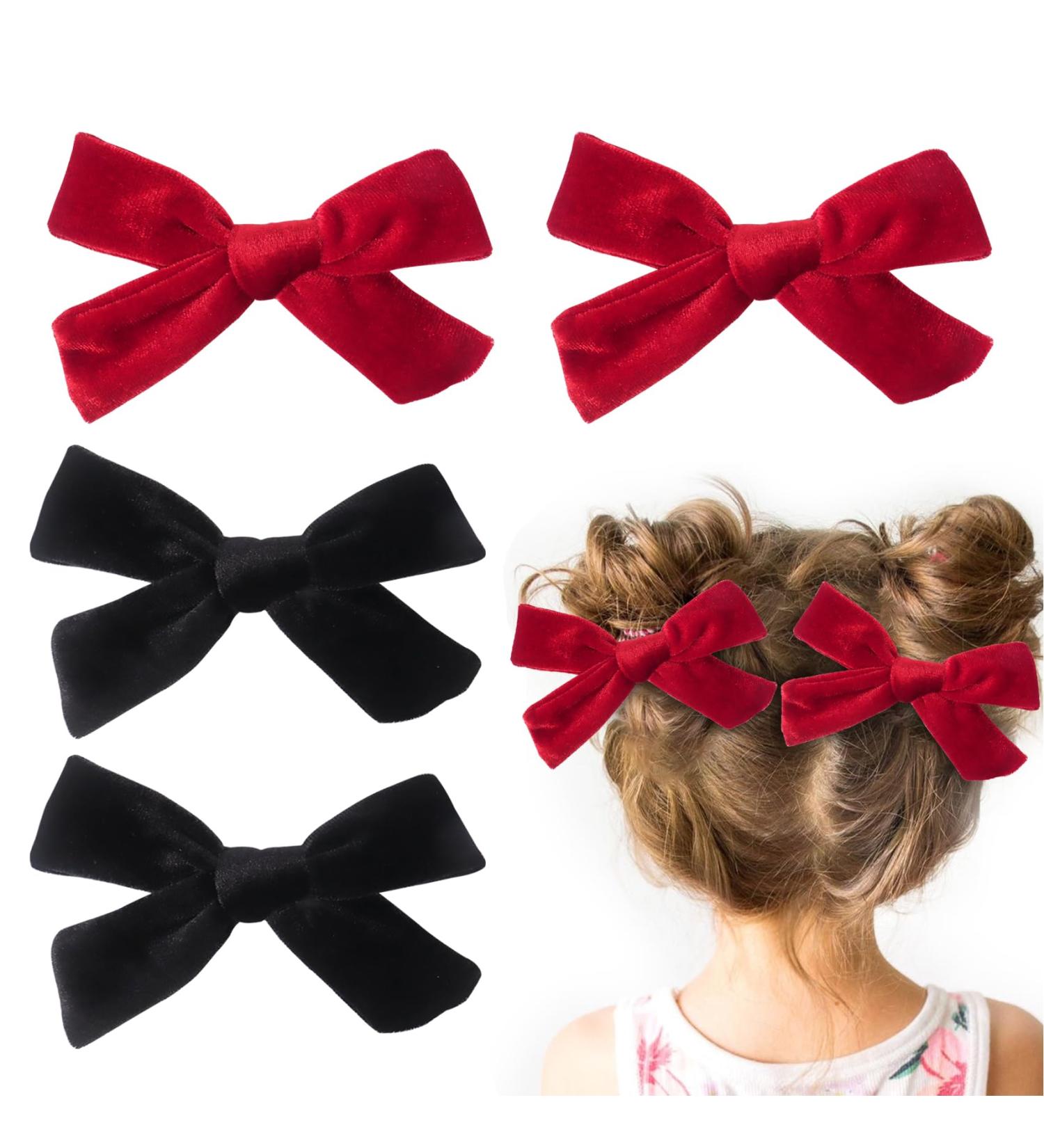4Pcs Velvet Bow Hair Clips for Girls & Women - Christmas Hair Accessories (Red Black) - Buy Online on GoSupps.com