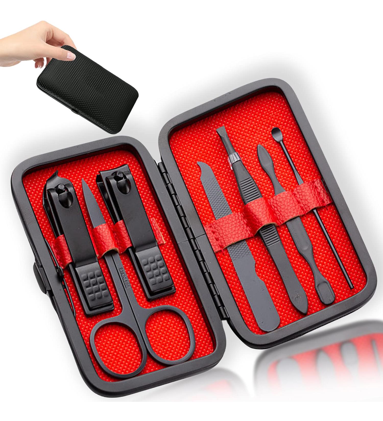 Professional Manicure Stainless Steel Set 7 pcs Portable Nail Clippers Set Pedicure Set Eyebrow Grooming Kit Nail Care Tools with Luxurious Leather Case - Buy Online on GoSupps.com