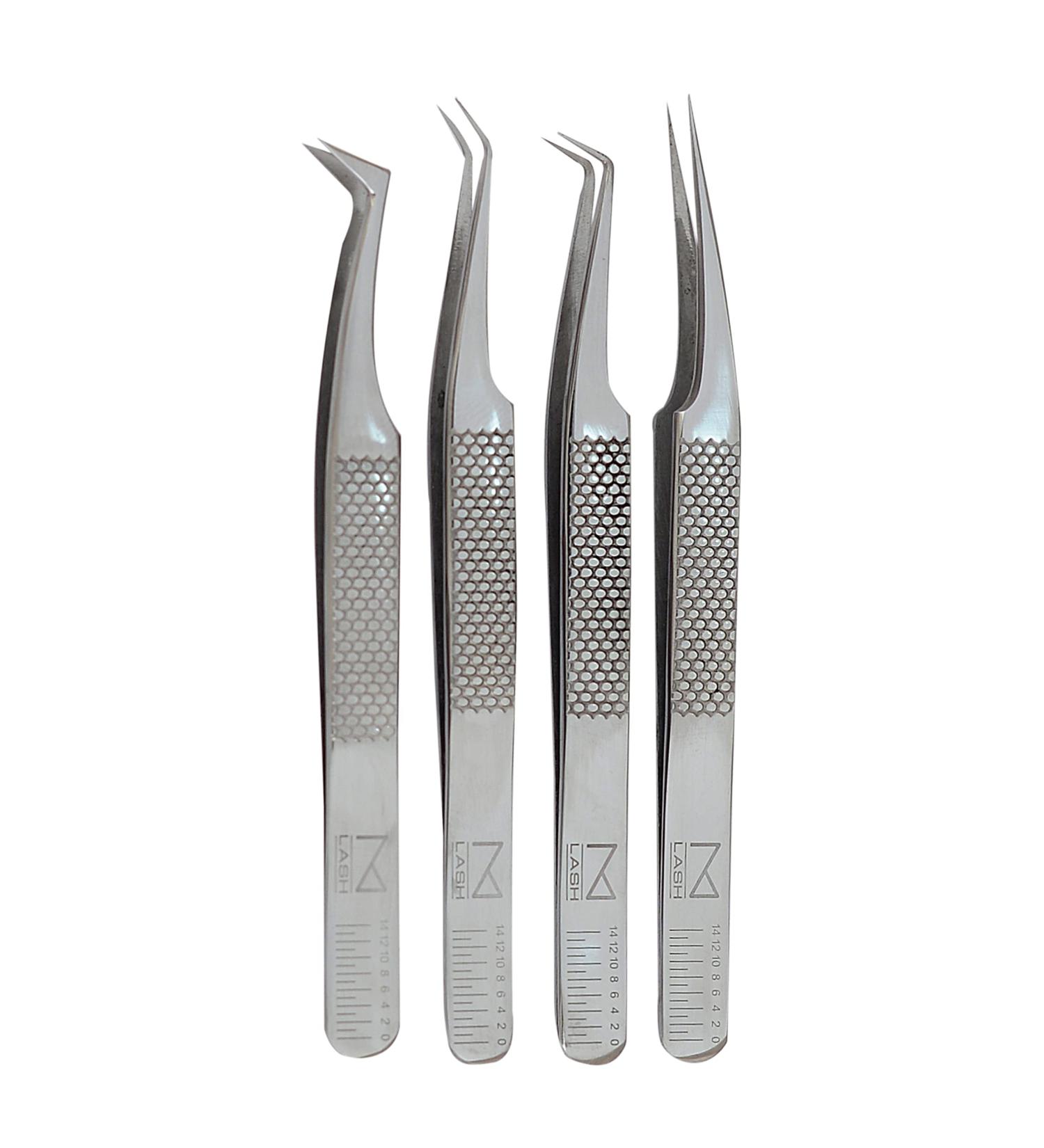 Japanese Stainless Steel M LASH V4 Eyelash Tweezers Set of 4 (Silver) - Volume Classic Hybrid Mega Volume | Lash Tool Supplies - Buy Online on GoSupps.com