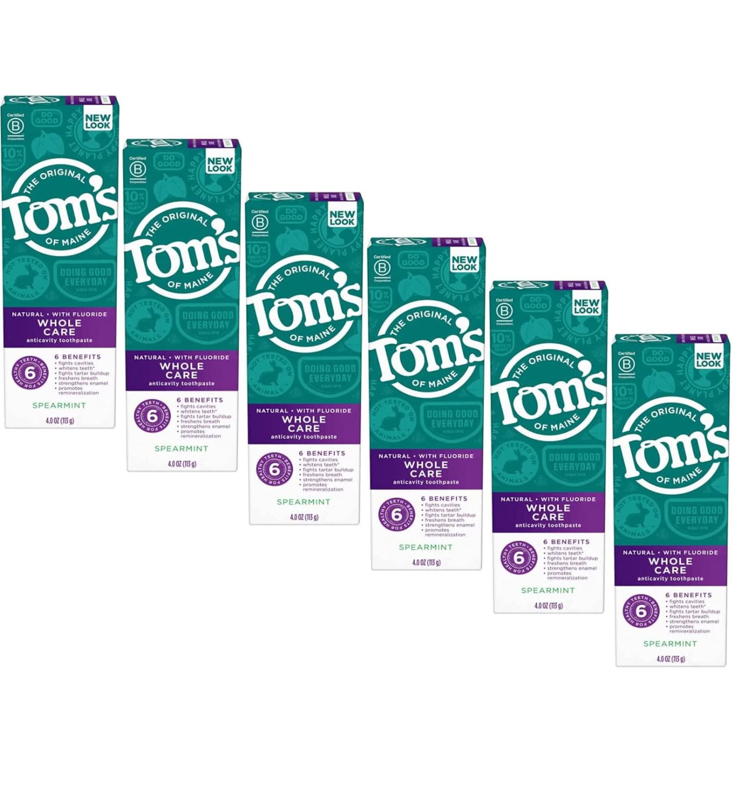 Tom's of Maine Whole Care Fluoride Natural Toothpaste Peppermint - 4 oz (Pack of 6) | International Shipping Available - Buy Online on GoSupps.com