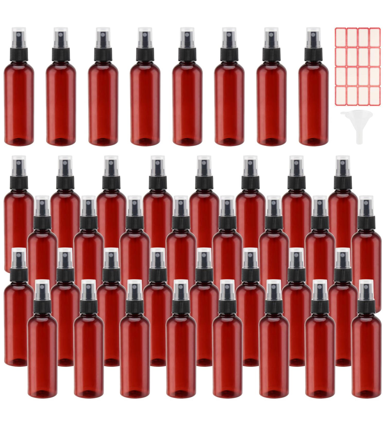 ZEONHEI 40 Pieces 100ml Brown Spray Bottle 3.4oz Plastic Portable Empty Fine Mist Sprayer Container Set with Funnels and Labels Refillable Spray Bottle Bulk for Travel Storage - Buy Online on GoSupps.com