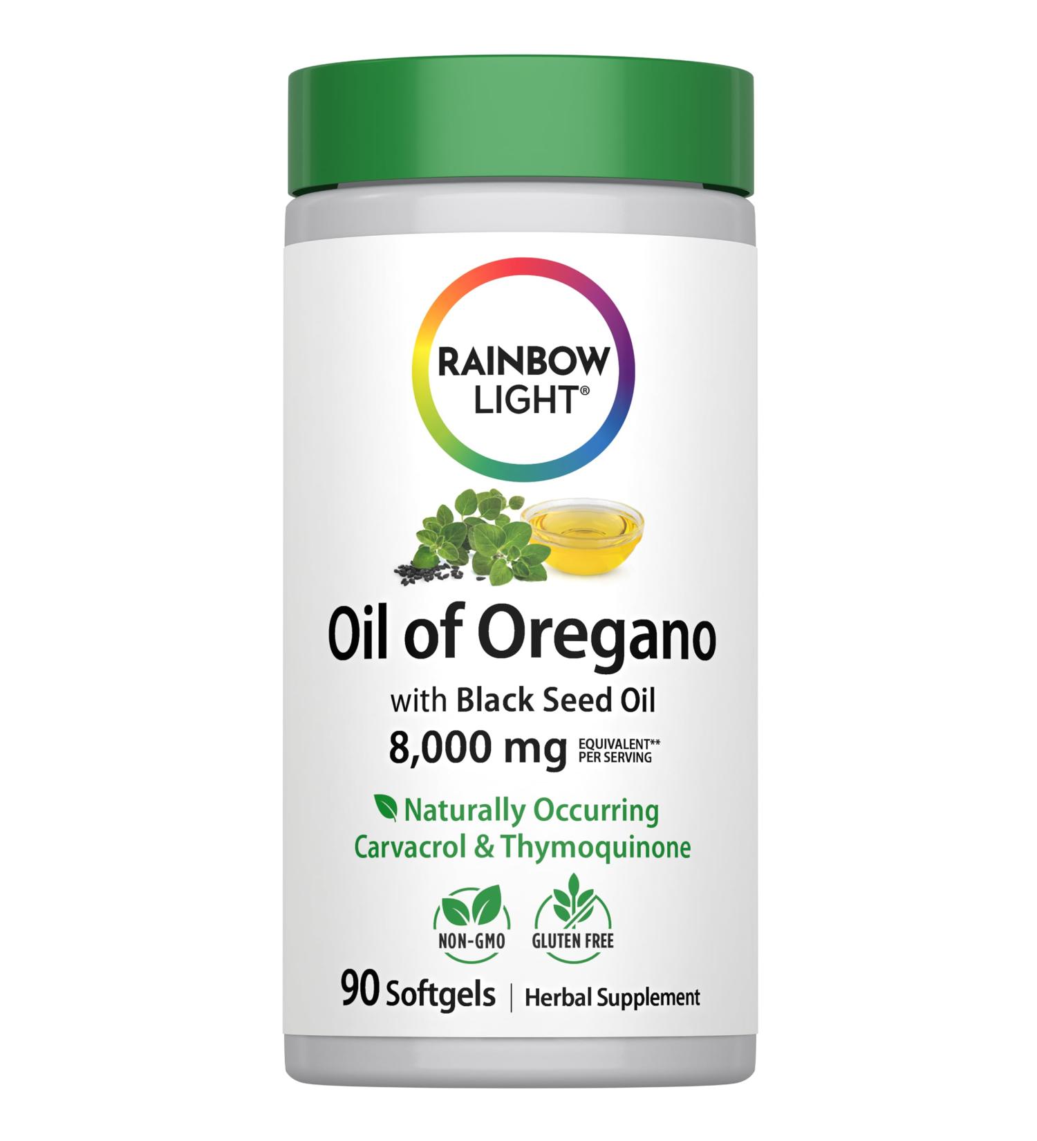Rainbow Light Oil of Oregano with Black Seed Oil | 90 Softgels | Naturally Occurring Carvacrol & Thymoquinone - Buy Online on GoSupps.com