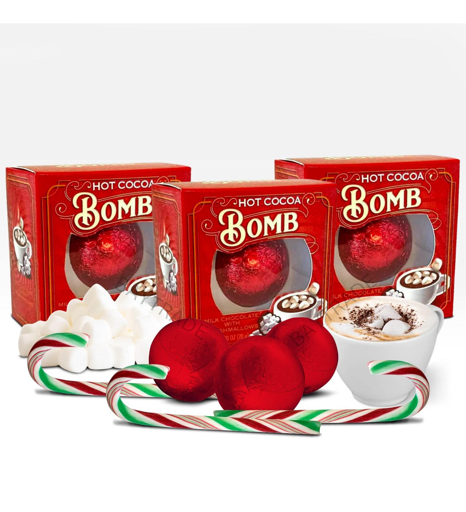 3x Hot Chocolate Bombs with Marshmallows 3x Christmas Candy Canes Sweets Christmas Eve Box Fillers for Kids Teenage Girls Boys Toddler Adults | Xmas Stocking Fillers Drinking Chocolate Peppermint (3) - Buy Online on GoSupps.com