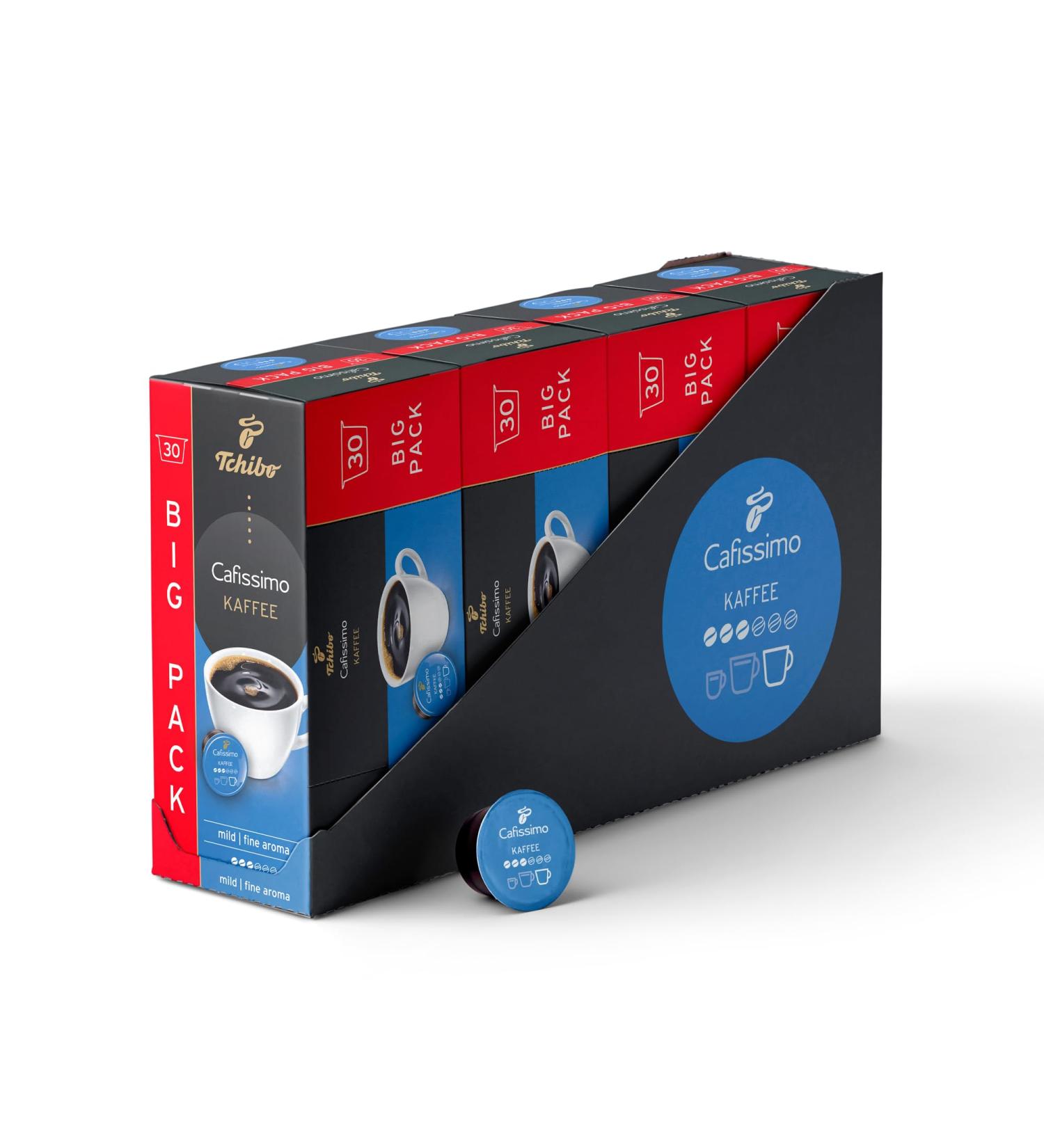 Tchibo Cafissimo Mild Coffee Capsules - 120 Sustainable & Fair Trade Coffee Filters (4x30) - Gentle Roasting Aromas - Buy Online on GoSupps.com