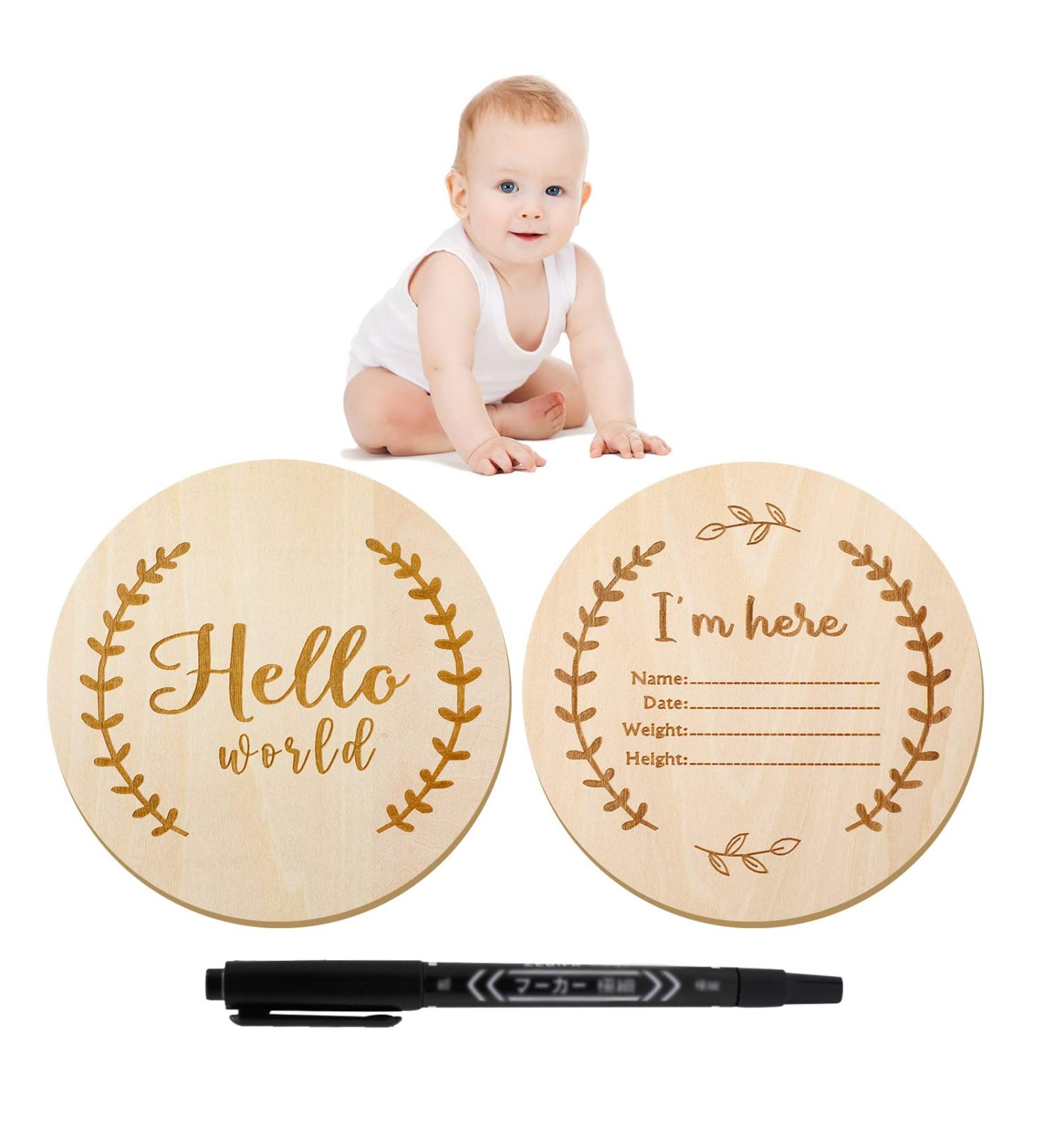 1Pcs Newborn Baby Announcement Sign Bulletin Board with Marker Round Wooden Baby Birth Sign Hello World Newborn Welcome Sign Photo Prop for Christmas Baby Shower Birthday Gift Keepsake - Buy Online on GoSupps.com
