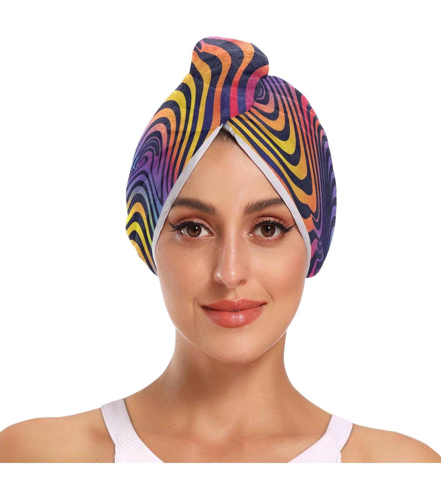 Rainbow Pinto Graffiti Hair Towel 2 Pack - Super Absorbent Quick Dry Hair Turbans for Women & Girls - Buy Online on GoSupps.com