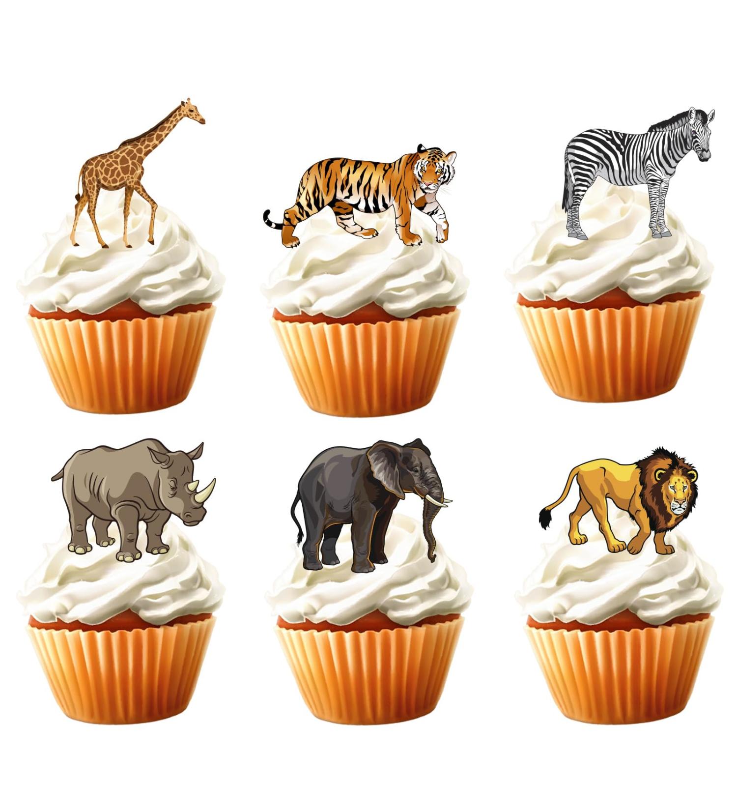 18pcs Safari Cupcake Toppers for Boys Girls Jungle Animal Safari Birthday Theme Paty Decorations Supplies Wild One Giraffe Tiger Lion Elephant Cake Decorations - Buy Online on GoSupps.com