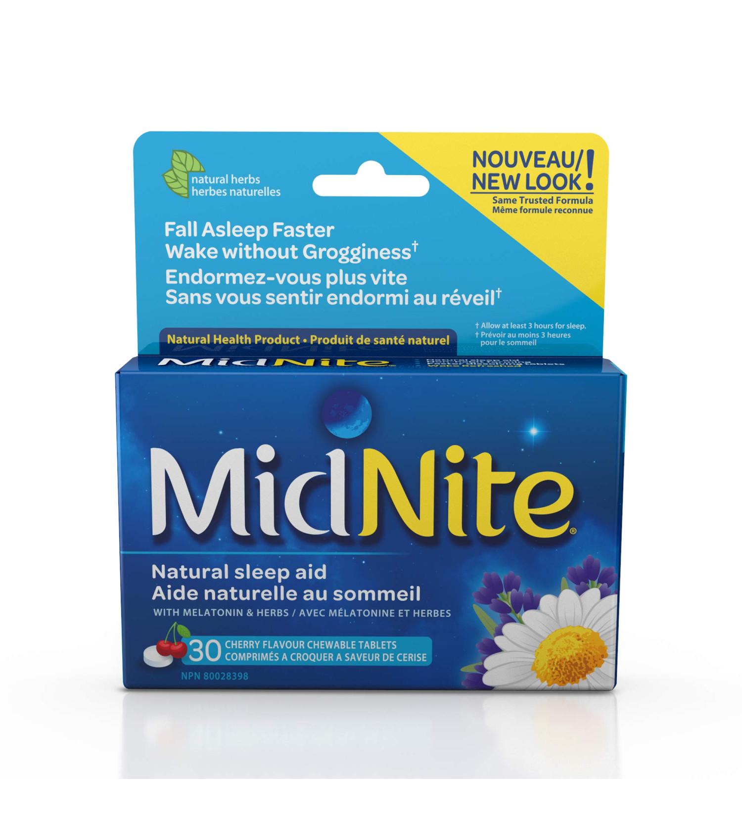 MidNite Natural Sleep Aid Chewable Tablets - Cherry Flavoured | Contains Melatonin Chamomile Lavender & Lemon Balm | Treatment for Occasional Sleeplessness | Non-habit Forming | 30 Tablets - Buy Online on GoSupps.com