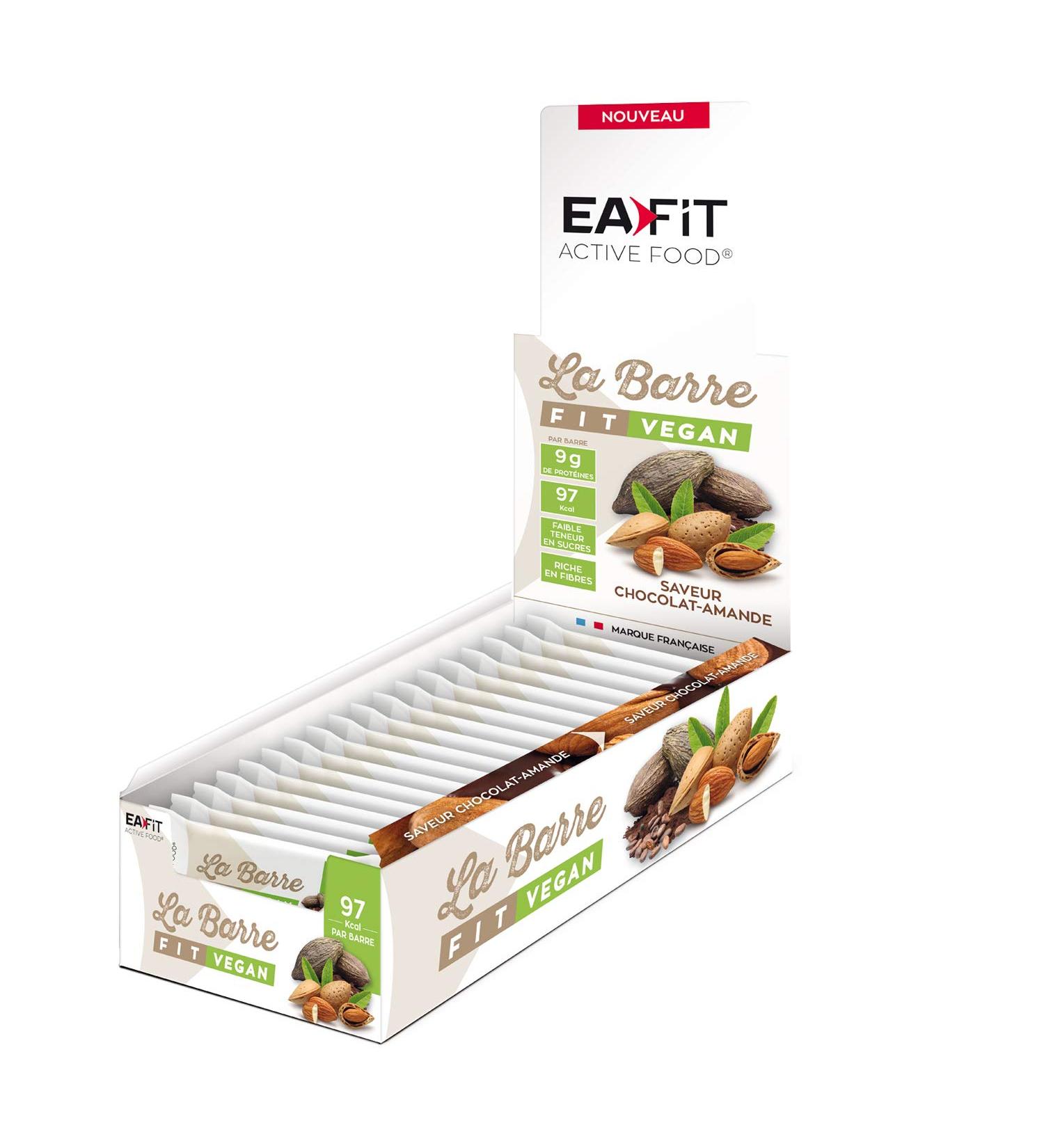 LA BARRE FIT EAFIT | Chocolat/Amande Vegan| 33% de proteine - 98 Kcal par barre prot in e - Riche en prot ines - Faible en sucres - Riche en fibres |Musculation fitness sport | Pr sentoir de 32 barres Chocolat Amande 32 barres - Buy Online on GoSupps.com