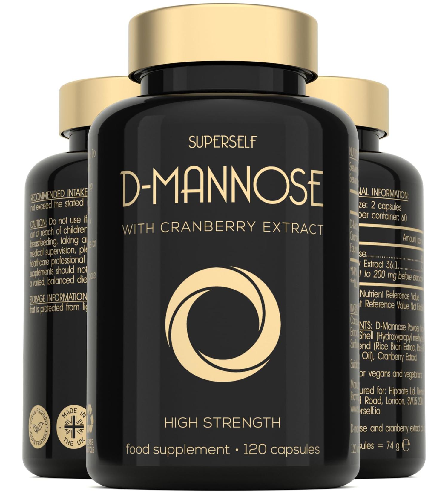 D-Mannose with Cranberry Capsules - 1000mg D Mannose & Cranberry Extract per Serving - 120 Tablets - UK Made & Vegan - High Strength Natural Dmannose Supplement for Women and Men - Buy Online on GoSupps.com