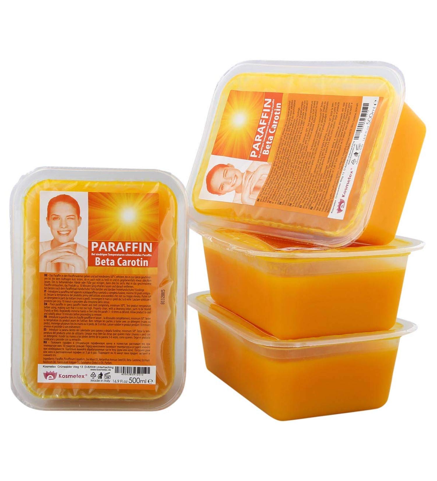 Kosmetex Paraffin Wax with Beta Carotene - 4x500ml | Lower Melting Point for Soothing Paraffin Bath Treatment | Ideal for Softening Skin & Moisturizing - Buy Online on GoSupps.com