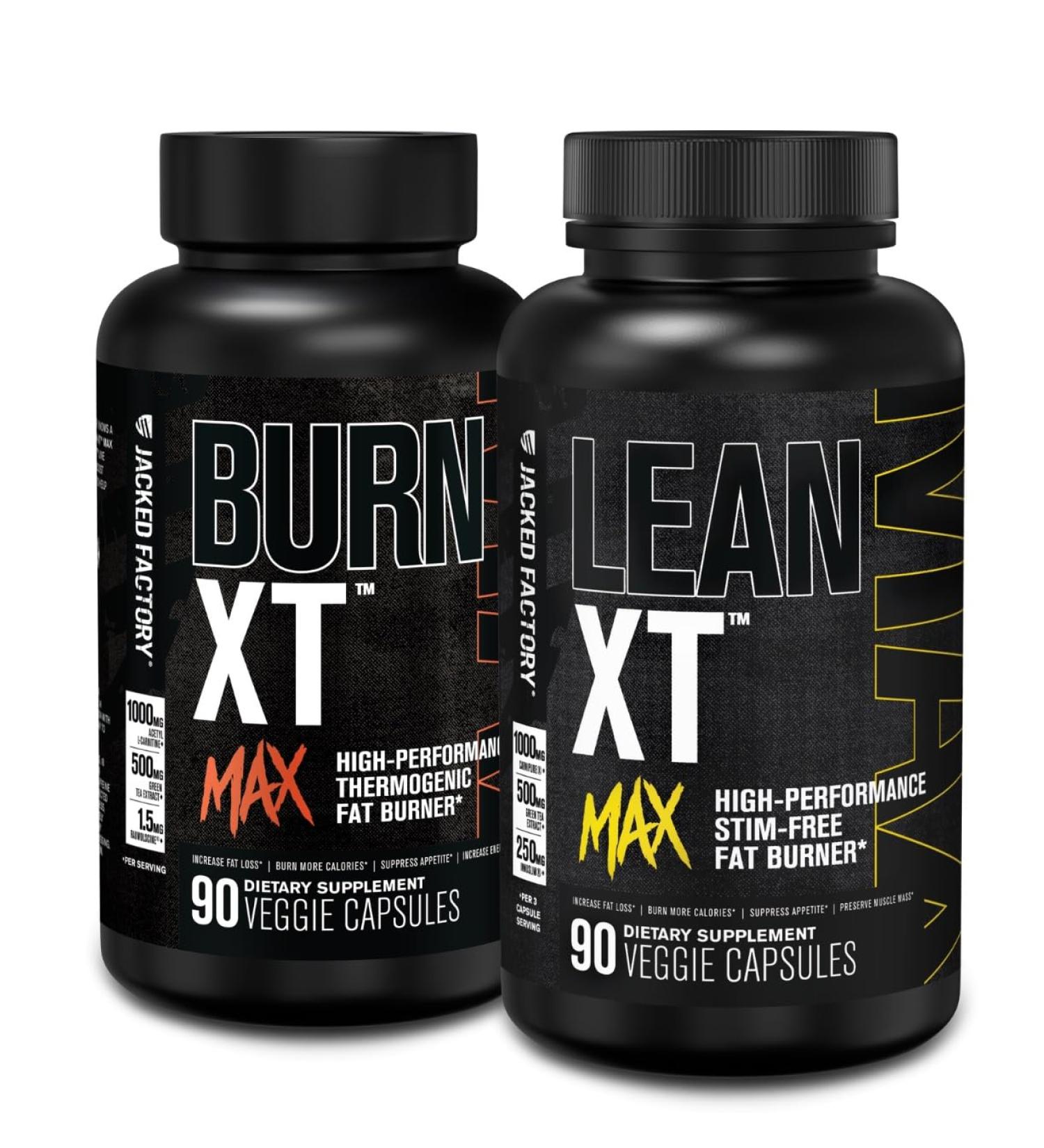 Jacked Factory Burn-XT Max - High-Performance Thermogenic Fat Burner & Appetite Suppressant for Weight Loss (90 Capsules) & Lean-XT Max - High-Performance Stim-Free Fat Burner (90 Capsules) - Buy Online on GoSupps.com