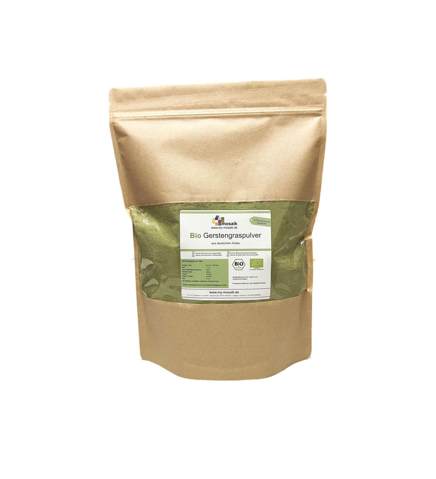 Organic Barley Grass Powder - 100% Pure Gerstengrass - Raw Food Quality - German Cultivation - Residue Controlled - 500g Pack - Buy Online on GoSupps.com