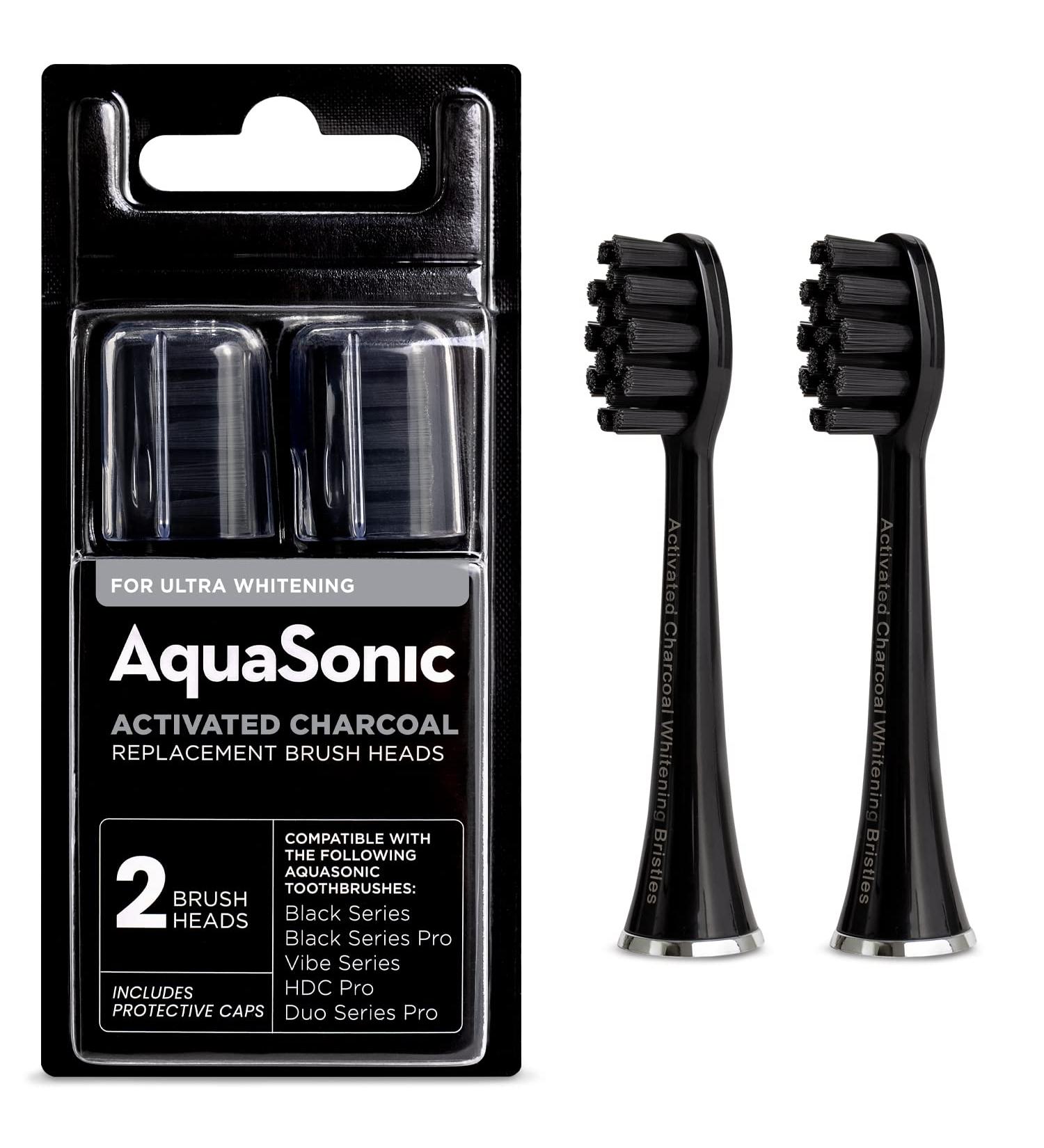 2-Pack AquaSonic Activated Charcoal Brush Heads - Ultra Whitening & Stain Remover - Compatible with Black Series Pro Vibe & Duo Pro Series (Black) - Buy Online on GoSupps.com