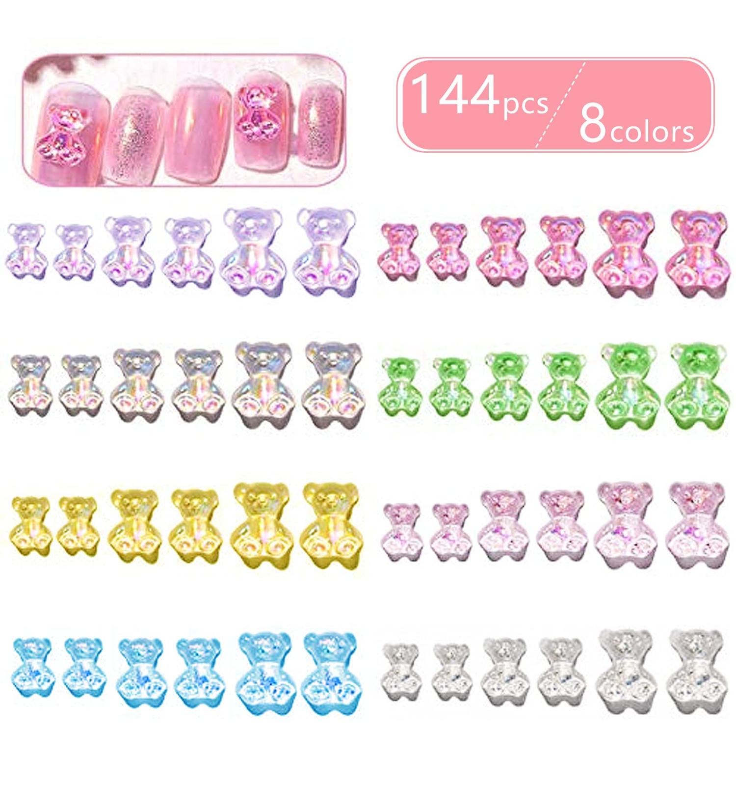 144pcs 3D Gummy Bear Charms Pendants | Cute Resin Nail Art Decorations | 6 Styles & 3 Sizes | Jewelry Making & DIY Crafting Accessory - Buy Online on GoSupps.com