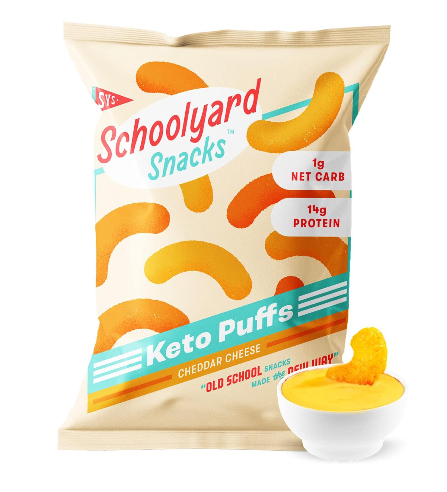 Schoolyard Snacks Low Carb Keto Cheese Puffs - Cheddar Cheese High Protein Snacks | Gluten & Grain-Free Healthy Keto Chips | 12 Bags - Buy Online on GoSupps.com