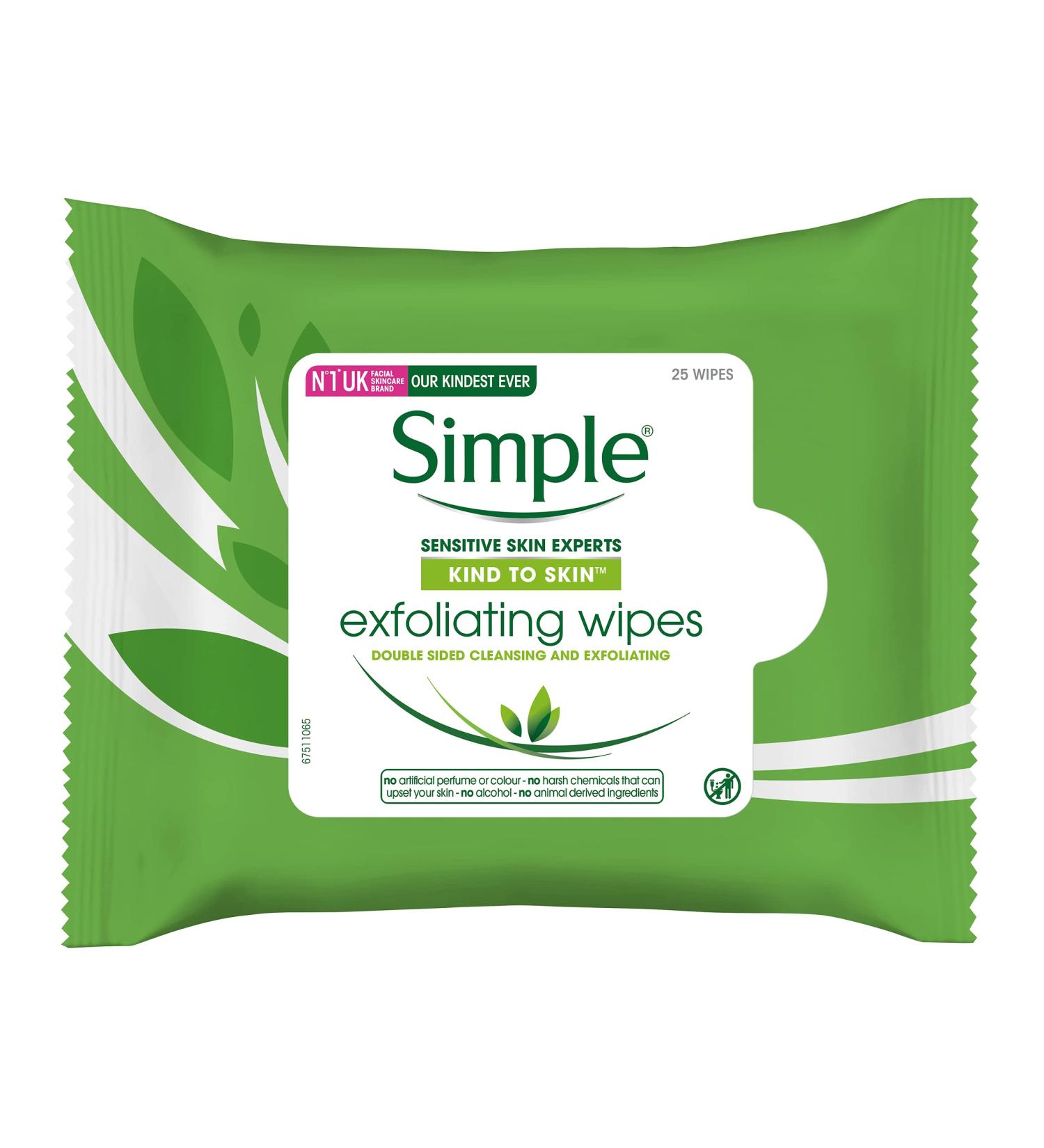 Simple Kind To Skin Exfoliating Facial Wipes - 25 Count Pack - Gentle Cleansing Wipes - Buy Online on GoSupps.com