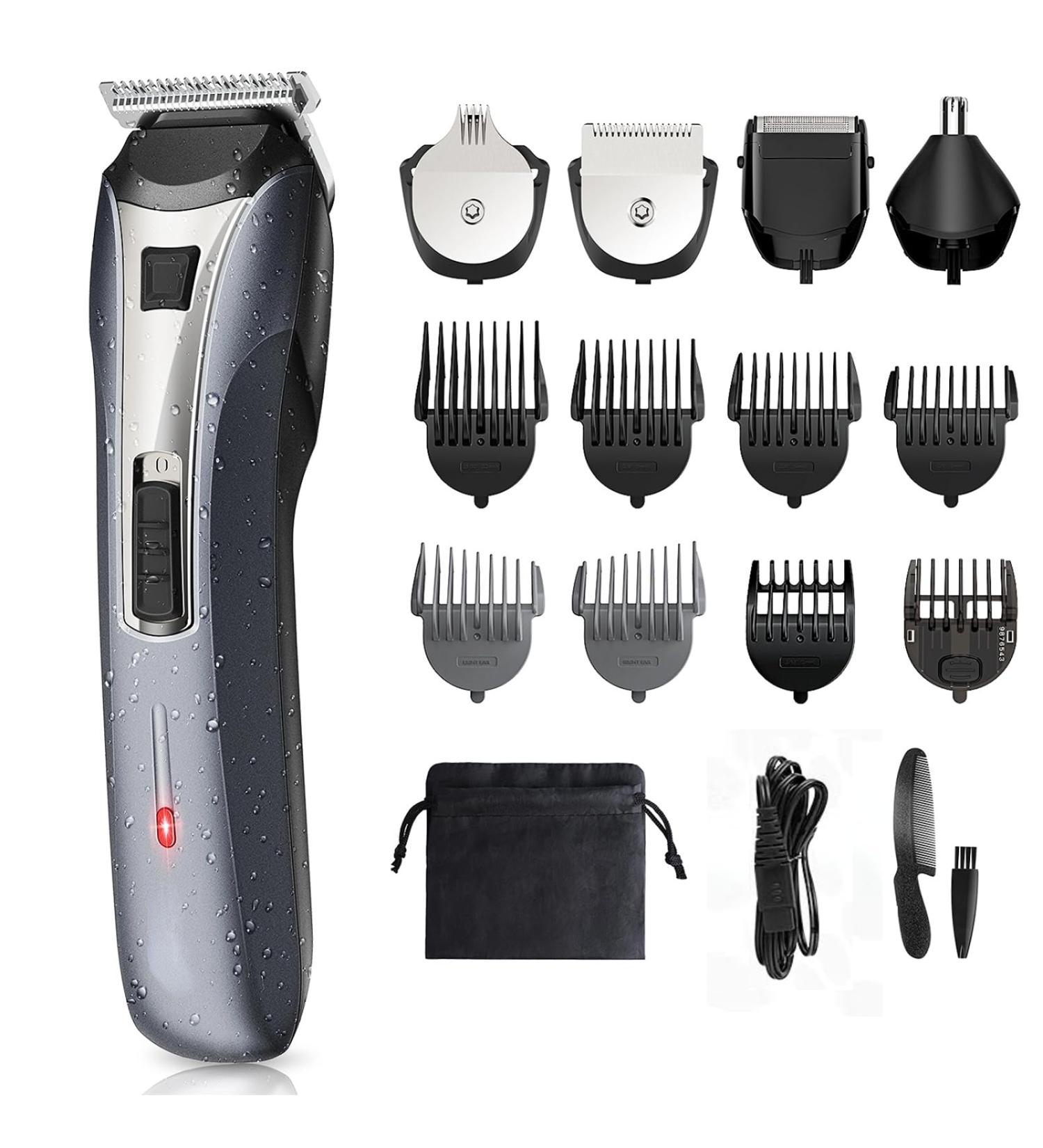 12-in-1 Beard Trimmer and Hair Clippers Kit for Men - Cordless Body Groomer with Stainless Steel Blades - Professional Men's Grooming Set - Buy Online on GoSupps.com