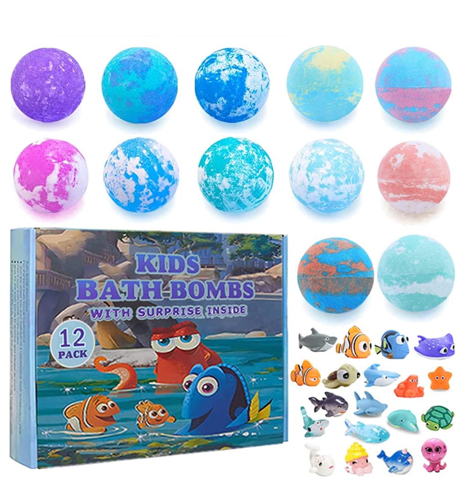Marine Animals Bath Bomb Gift Set - 12 Pack Organic Fizzy Balls for Kids | Handmade & Safe | Ideal Birthday Gift for Boys & Girls - Buy Online on GoSupps.com
