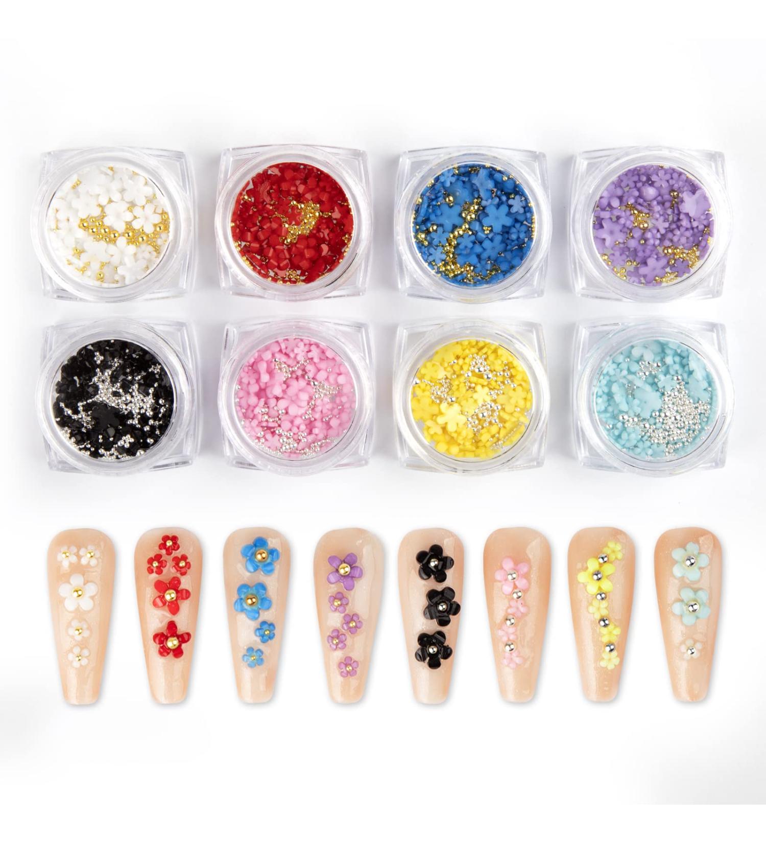 Spearlcable 3D Flowers Nail Charms - 8 Boxes, 8 Colors Mix-Size Acrylic Flowers & Caviar Beads for Nail Art - Nail Accessories for Acrylic Nails - Buy Online on GoSupps.com