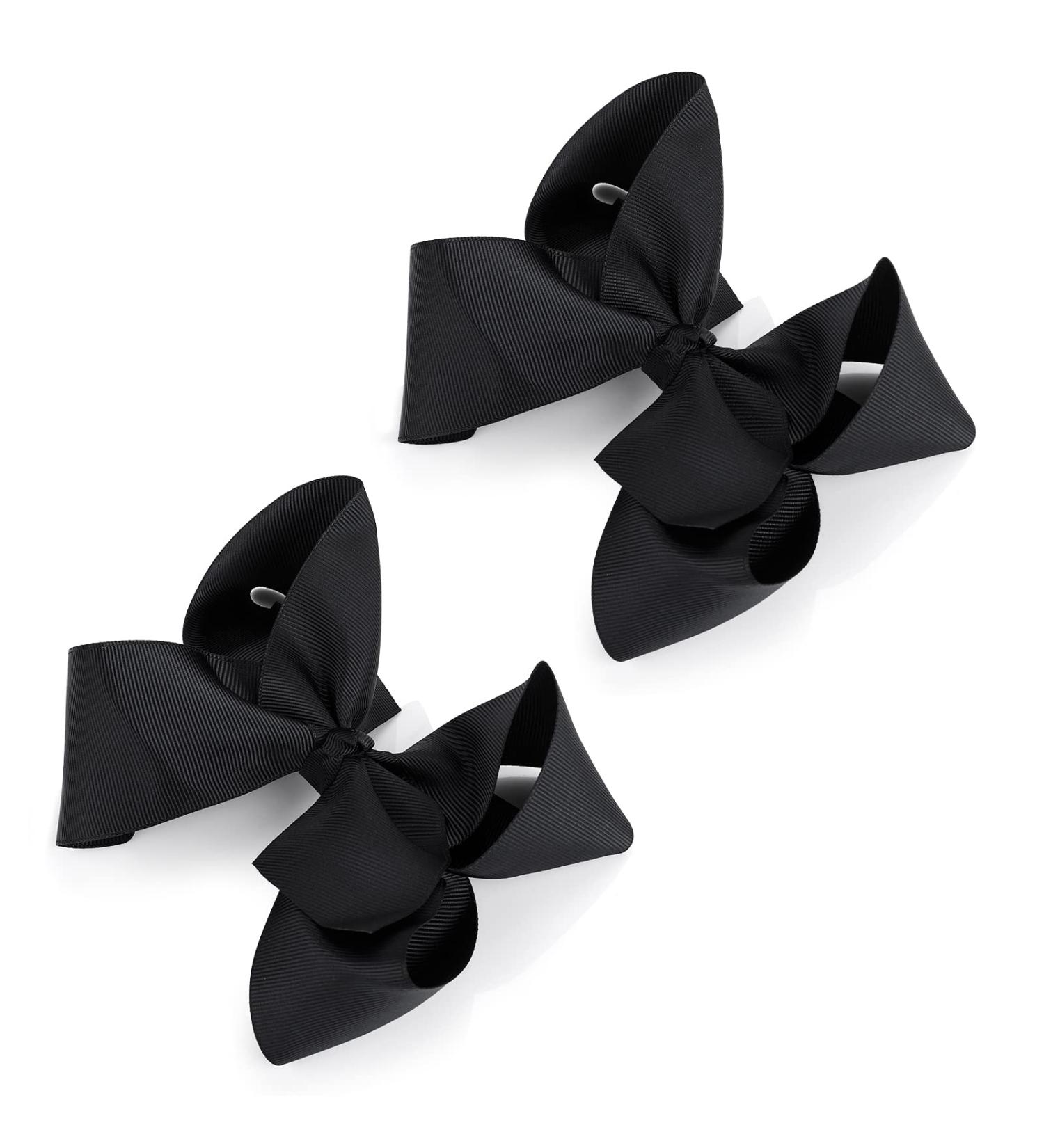 Sibba 6 Inch Vintage Ribbon Hair Bows Clips Barrettes - 2 Piece Black Ponytail Holder for Girls and Women | Cheerleading Hairpin for Christmas & Valentine's Day - Buy Online on GoSupps.com