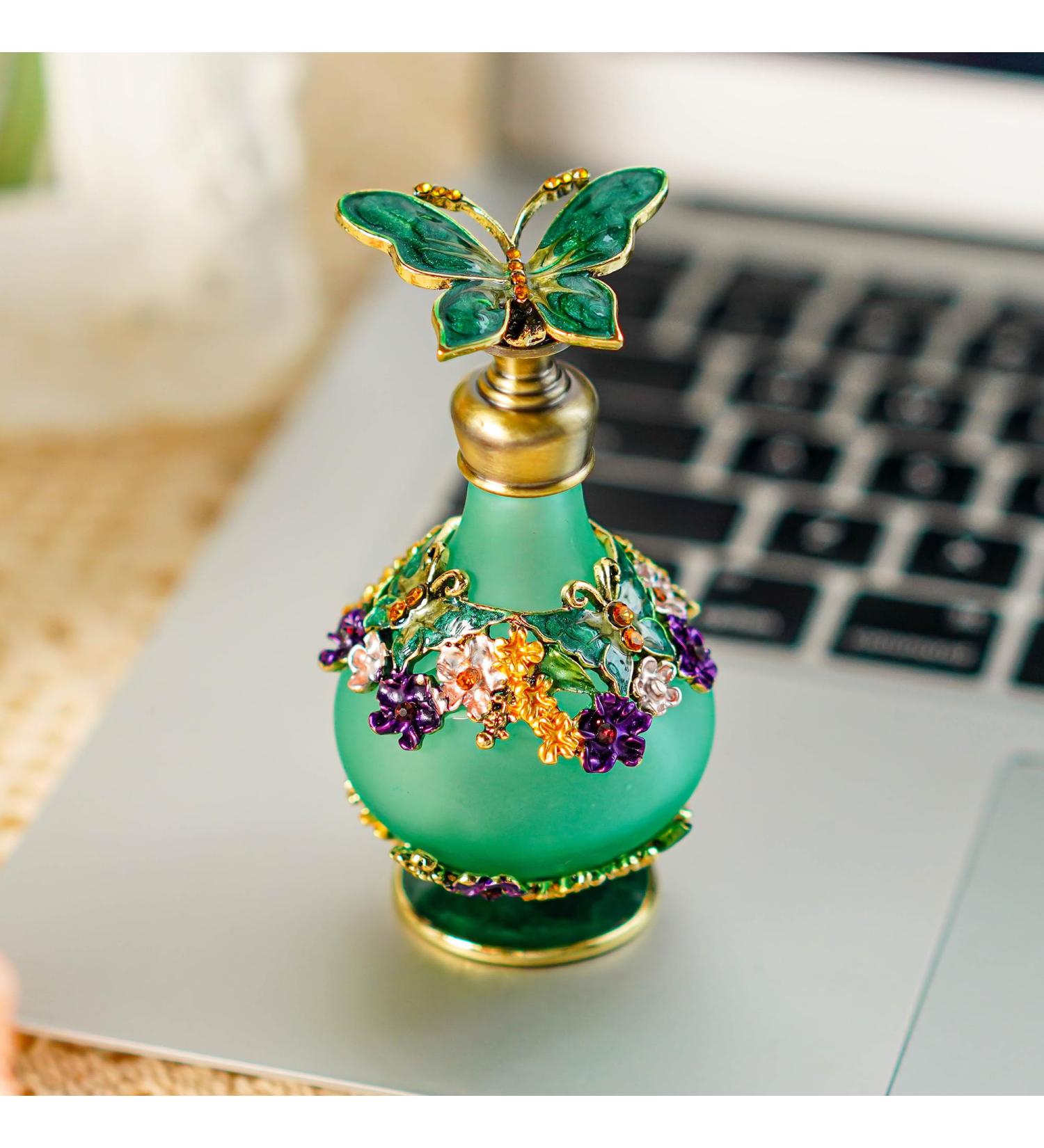 Yu Feng Vintage Crystal Perfume Bottles | Refillable Glass Butterfly & Flower D cor | Ideal for Essential Oils Green - Buy Online on GoSupps.com