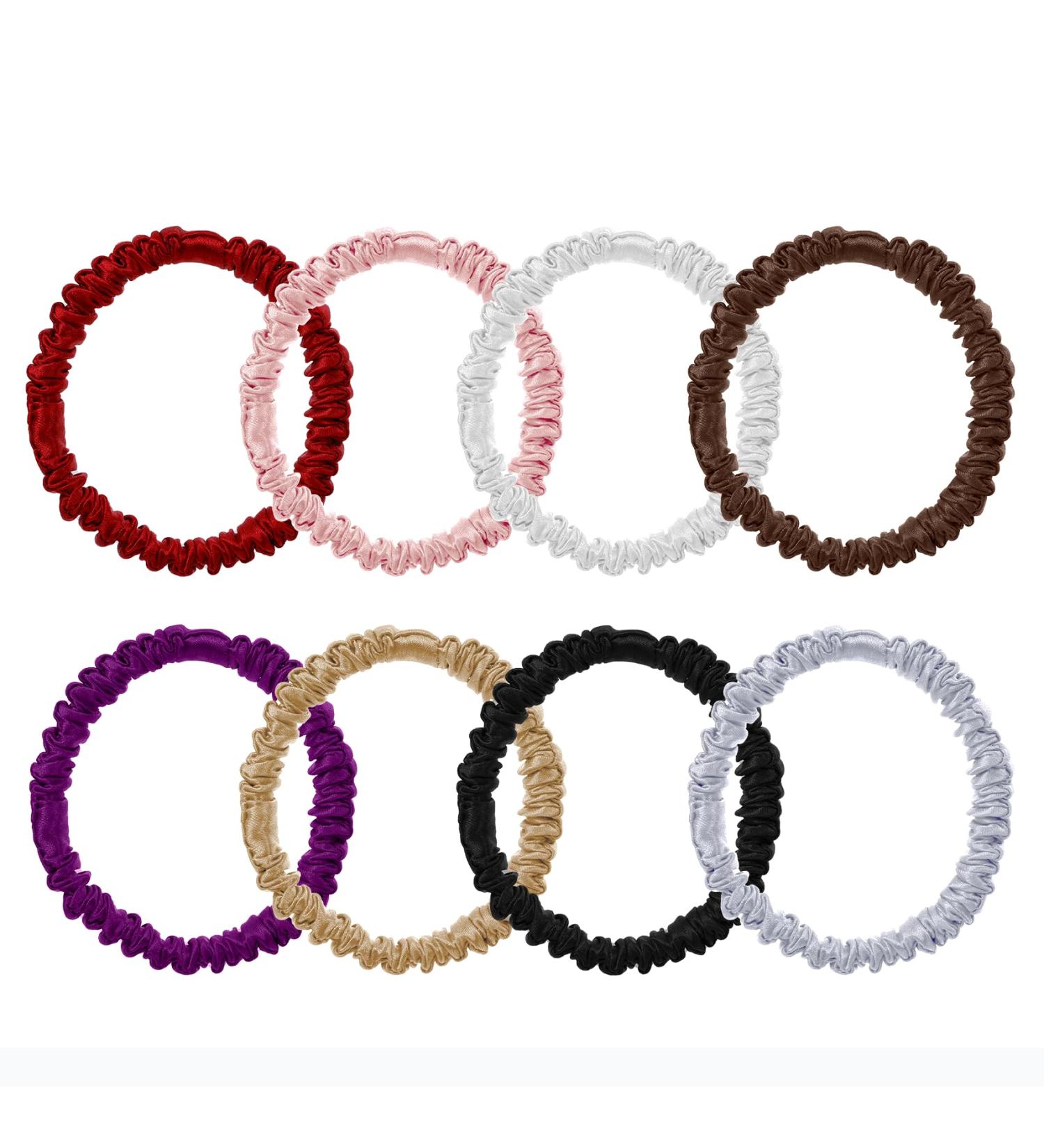 8-Piece Hair Tie Set - 100% Pure Mulberry Silk for Women & Girls | Cute Satin Sleep Hair Ties for Curly Thick & Thin Hair - Buy Online on GoSupps.com