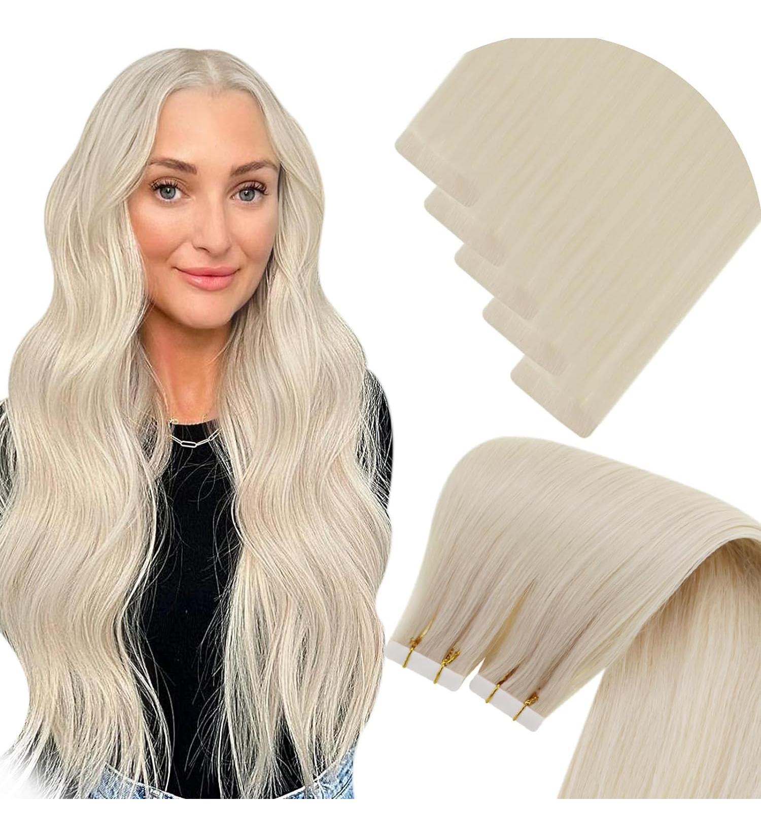 LAAVOO Light Blond Real Hair Tape Extensions - 50cm Skin Weft Virgin Tapes | 5 Pieces 12.5g #1000 - Premium Quality Hair Extensions - Buy Online on GoSupps.com