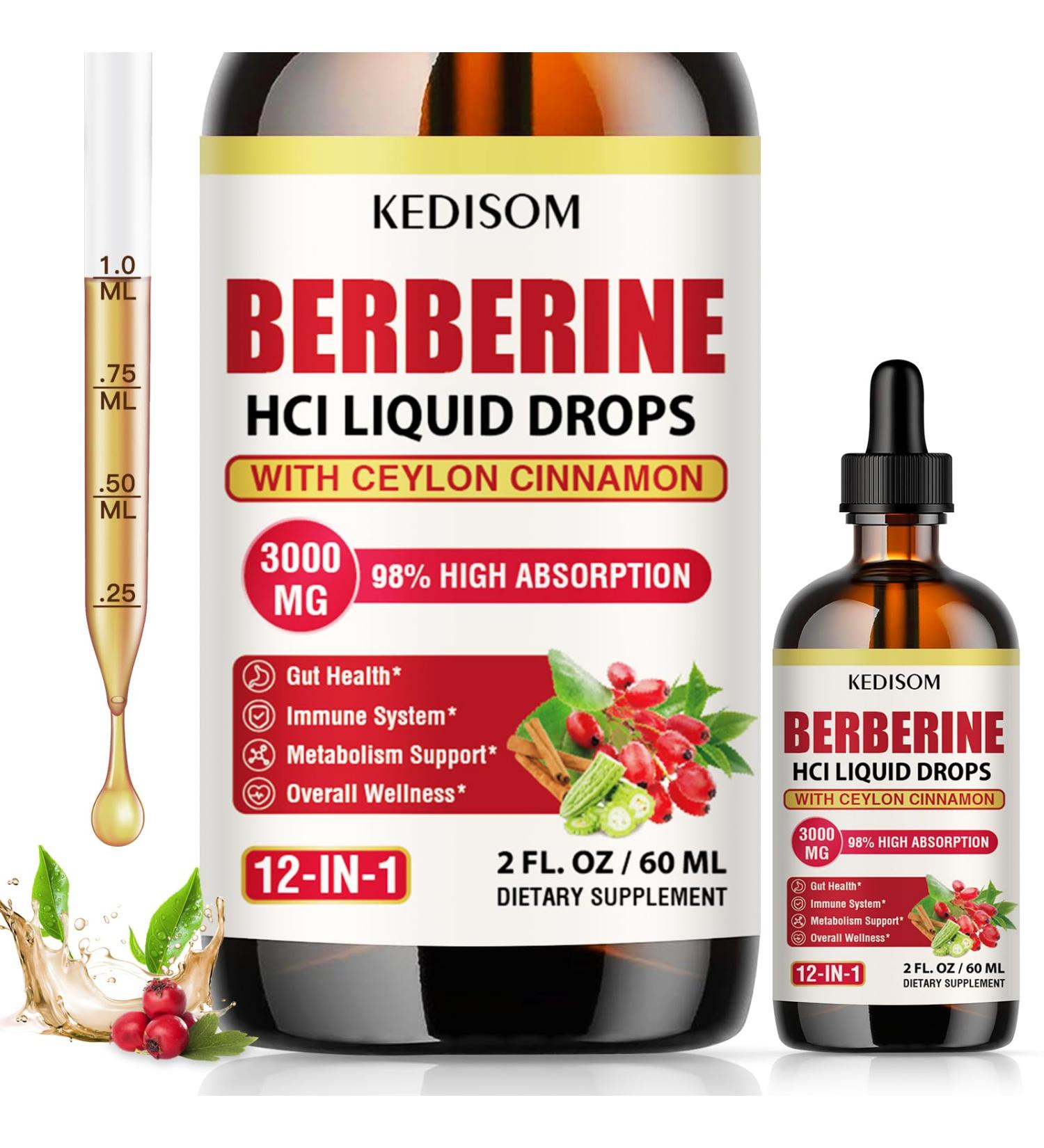 12-in-1 Berberine Supplement Liquid Drops 2 Fl Oz, 3000mg Liposomal Berberine HCL Complex with Ceylon Cinnamon Plus Turmeric, High Absorption Berberine Drops 2 Fl Oz (Pack of 1) - Buy Online on GoSupps.com