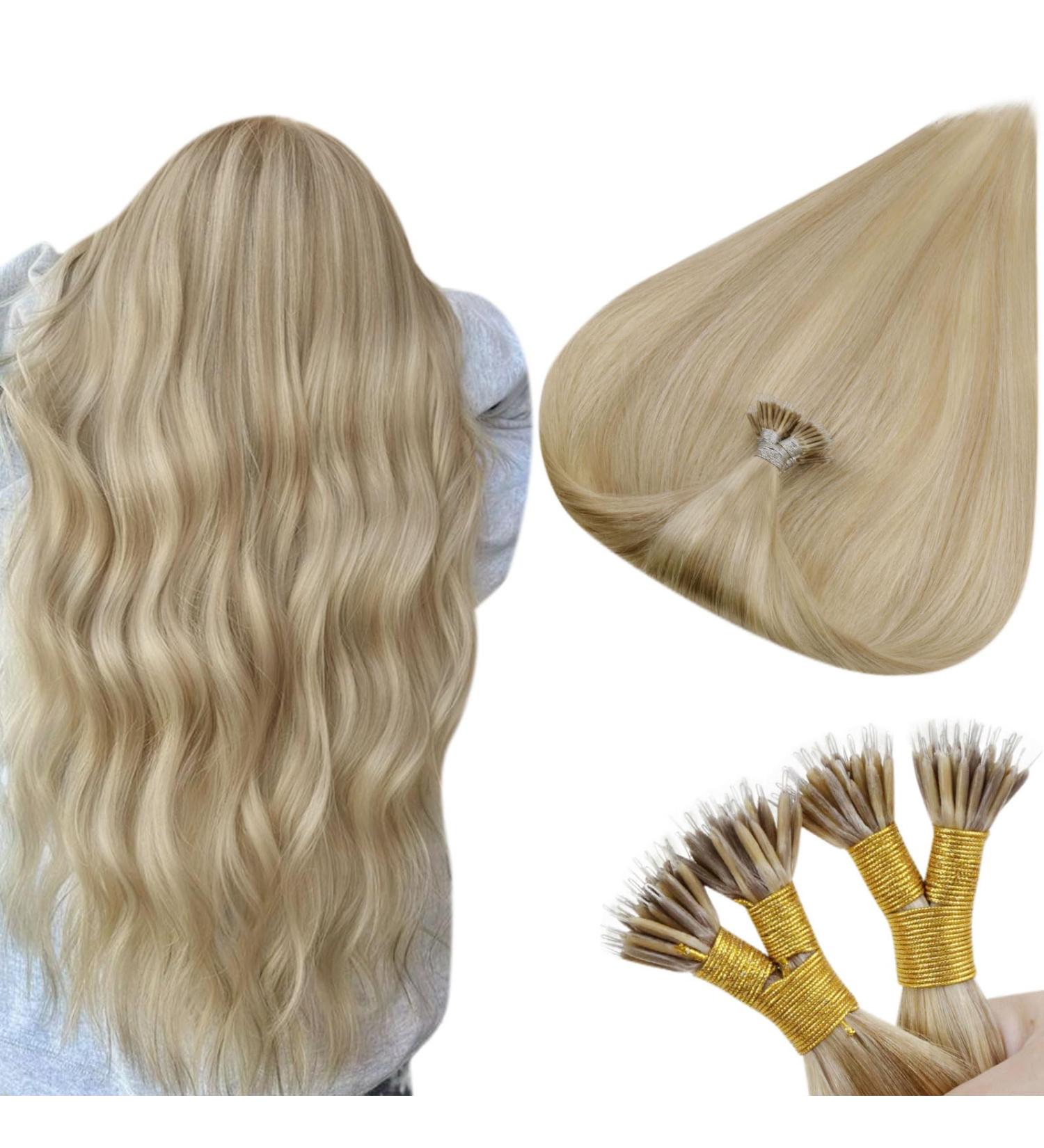 Hetto Blonde Nano Hair Extensions Real Human Hair Nano Beads Hair Extensions #17/23 Natural Blonde Highlight Light Blonde Nano Ring Hair Extensions Human Hair 14 Inch 50g 50s - Buy Online on GoSupps.com