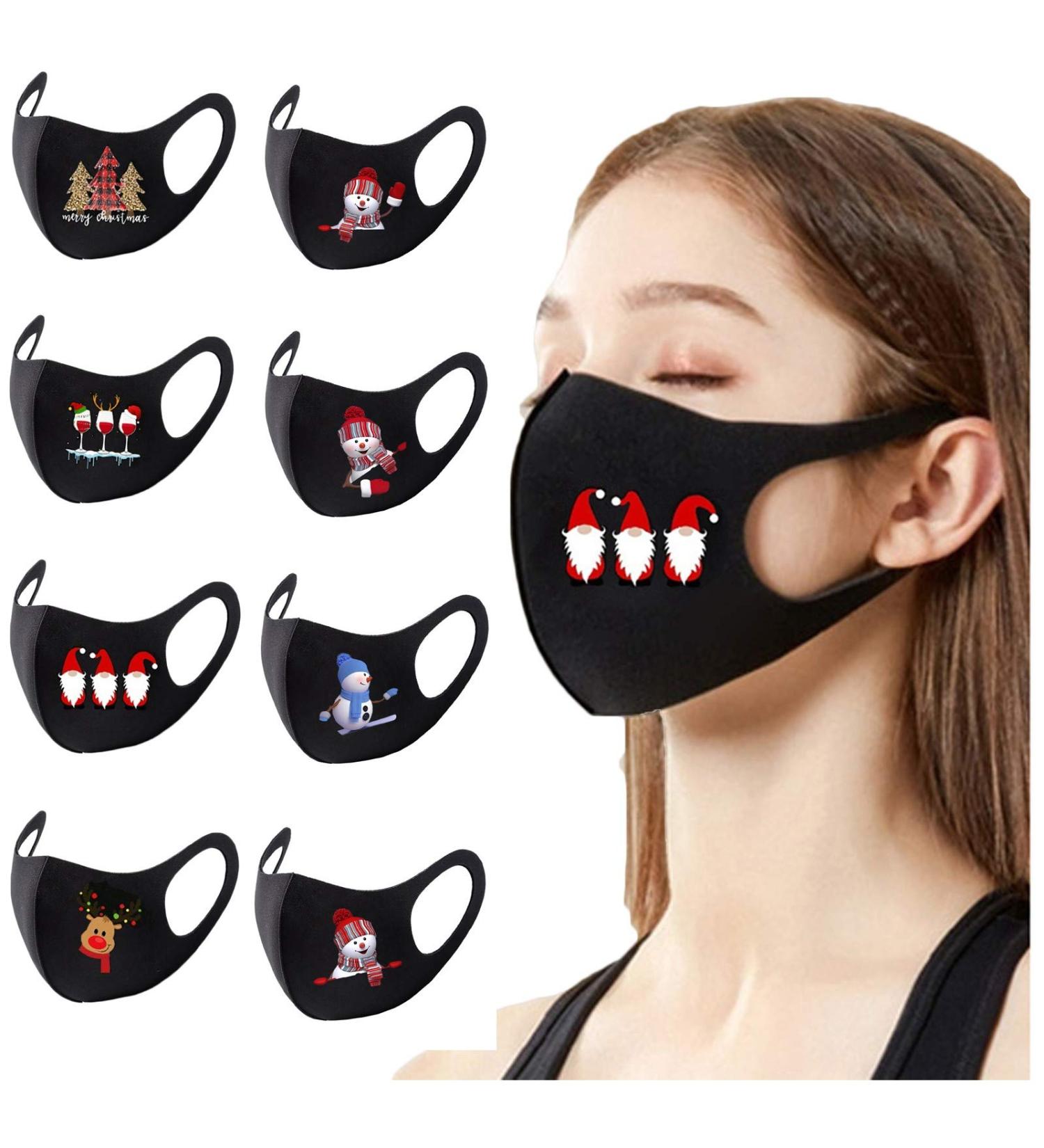 Deholifer 8-Piece Cotton Adult Christmas Fabric Masks - Breathable Washable Adjustable Mouth & Nose Protection in Black - Buy Online on GoSupps.com